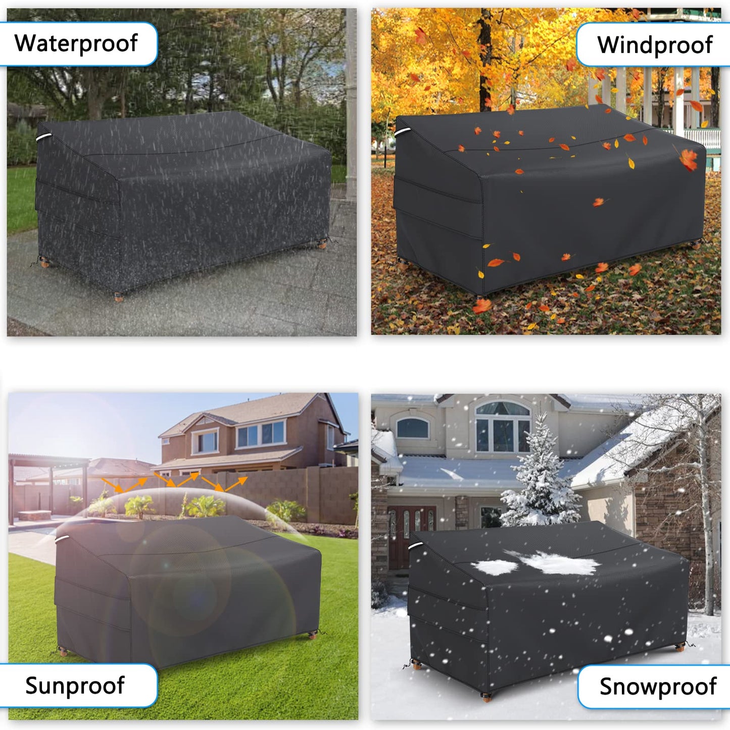 Gasadar Patio Sofa Cover Waterproof for 2-Seater Outdoor Sofa Loveseat and Furnitures,Heavy Duty Outdoor Couch Covers, Anti UV and Dustproof, 60" L×34" D×31" H, Black