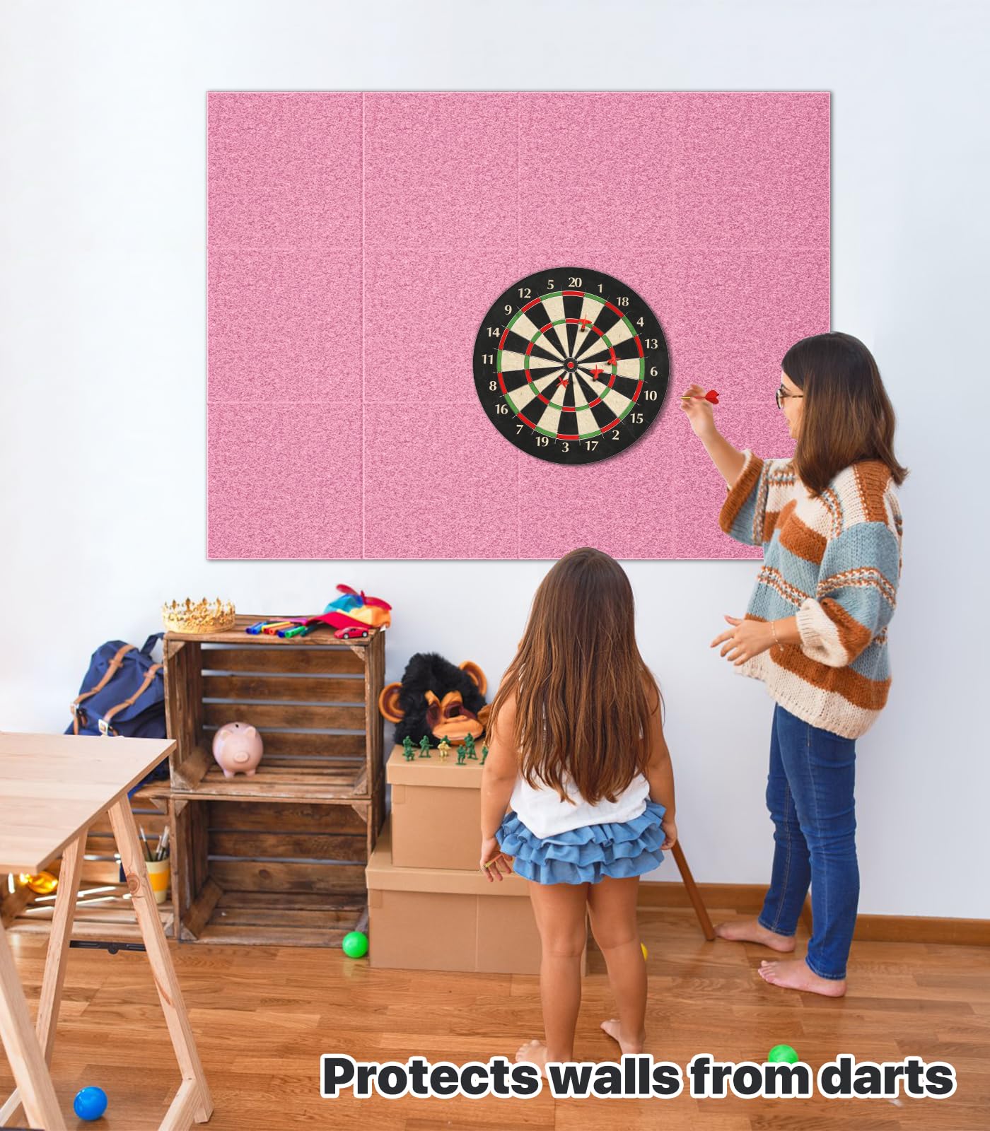 Large Cork Board for Walls - 12 Packs Bulletin Board,48"x36" Cork Board Felt Wall Tiles for Home, School & Office Decor Pin Board,Cork Felt Board DIY Vision Board -Pink