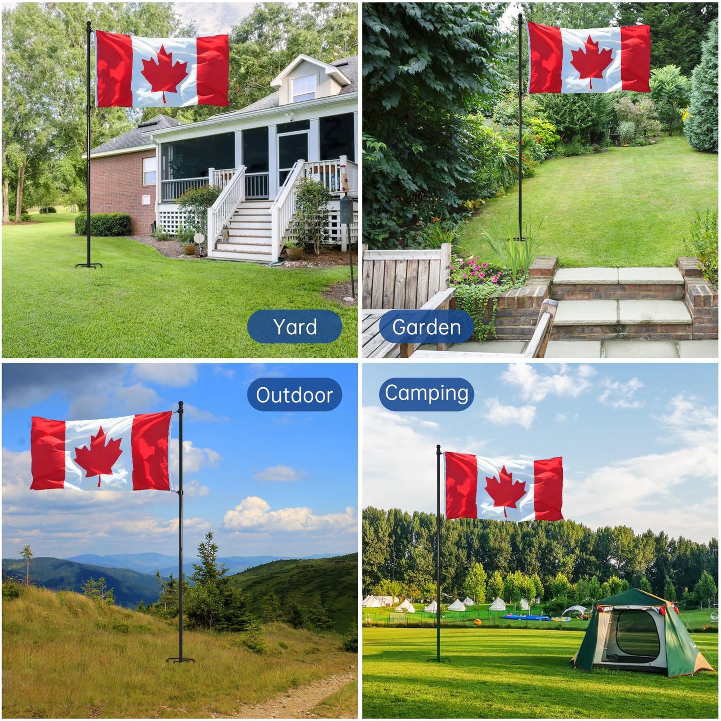 FIASON 8 FT Stainless Steel Tangle Free Flag Pole in Ground with 5 Pronges Base, Flag Poles for Outside House Residential or Commercial Flag Poles Kit(Black, Without Flag)