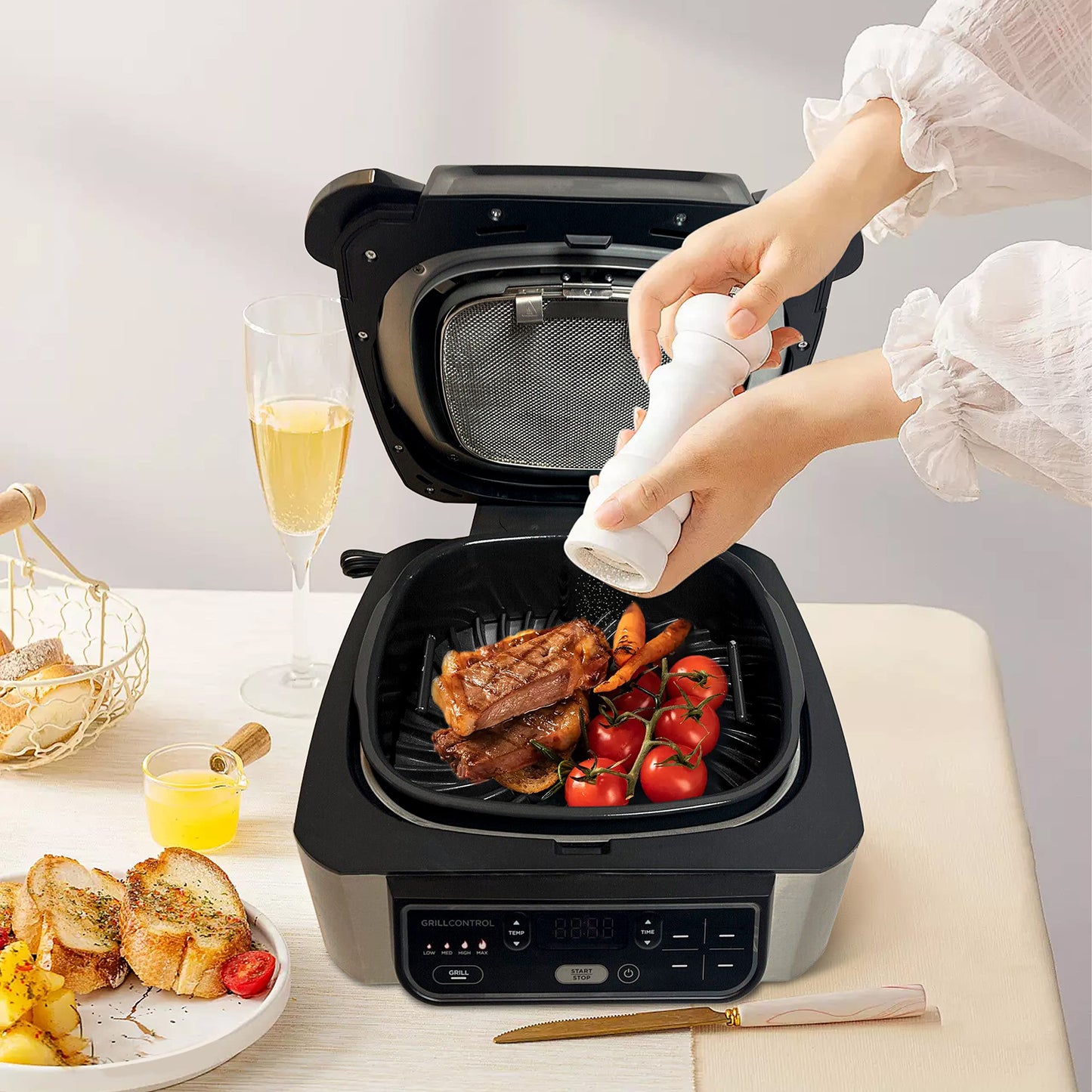 Ceramic Coated Cast Aluminum Grill Griddle Compatible With Ninja Foodi Indoor Grill AG300 and AG400 Series - Non Stick Griddle Grill Grates Replacement – Premium Ceramic Air Fryer Grill with Handles