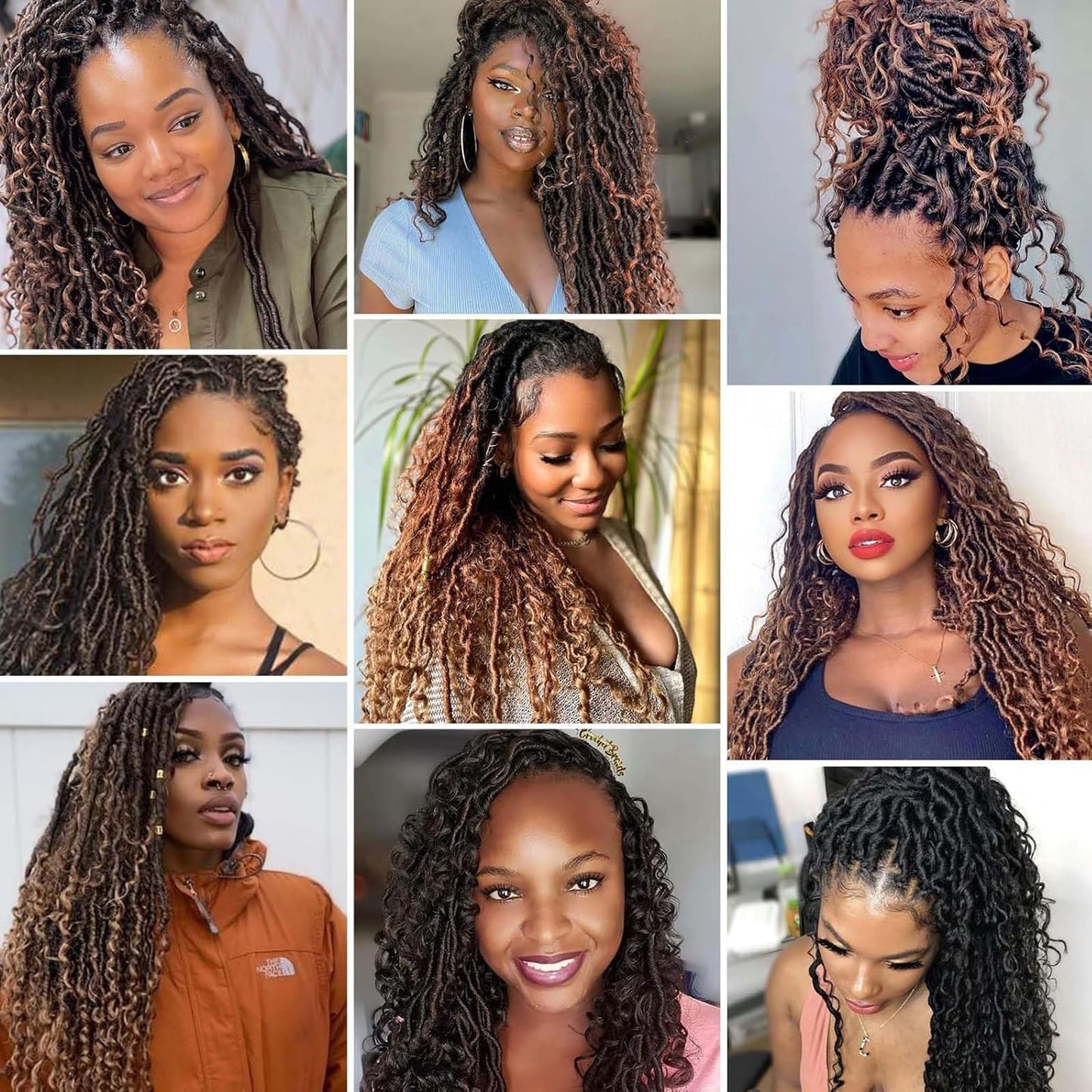 QIDESHENG Goddess Faux Locs Crochet Hair for Black Women, 18inch Goddess Locs Crochet Hair, 8 Packs Boho Style Locs, River Locs with Curly Ends (27/613, 18inch)
