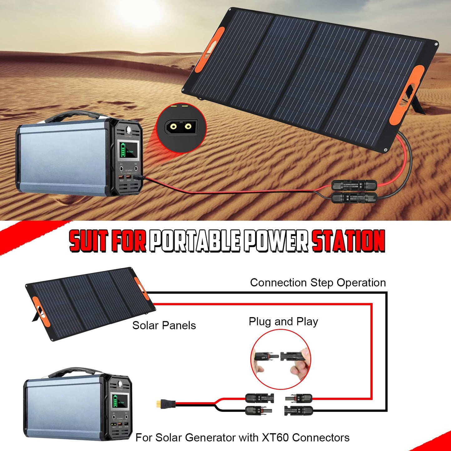TIPHOPE Solar Connector to XT60 Adapter Extension Cable,12WAG 25FT Solar Panel to XT60 Adapter Cable for Solar Panel to RV Foldable Solar Panel, Portable Power Station, Solar Generator