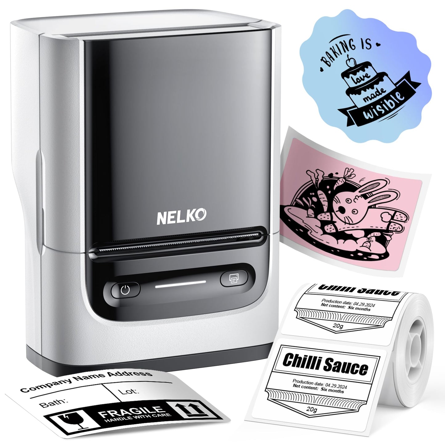 Label Maker Machine with Tape, PM220 Bluethooth Label Printer, 2 Inch Portable Thermal Printer for Small Business, Address, Logo, Clothing, Mailing, Sticker Printer for Phones & PC, White