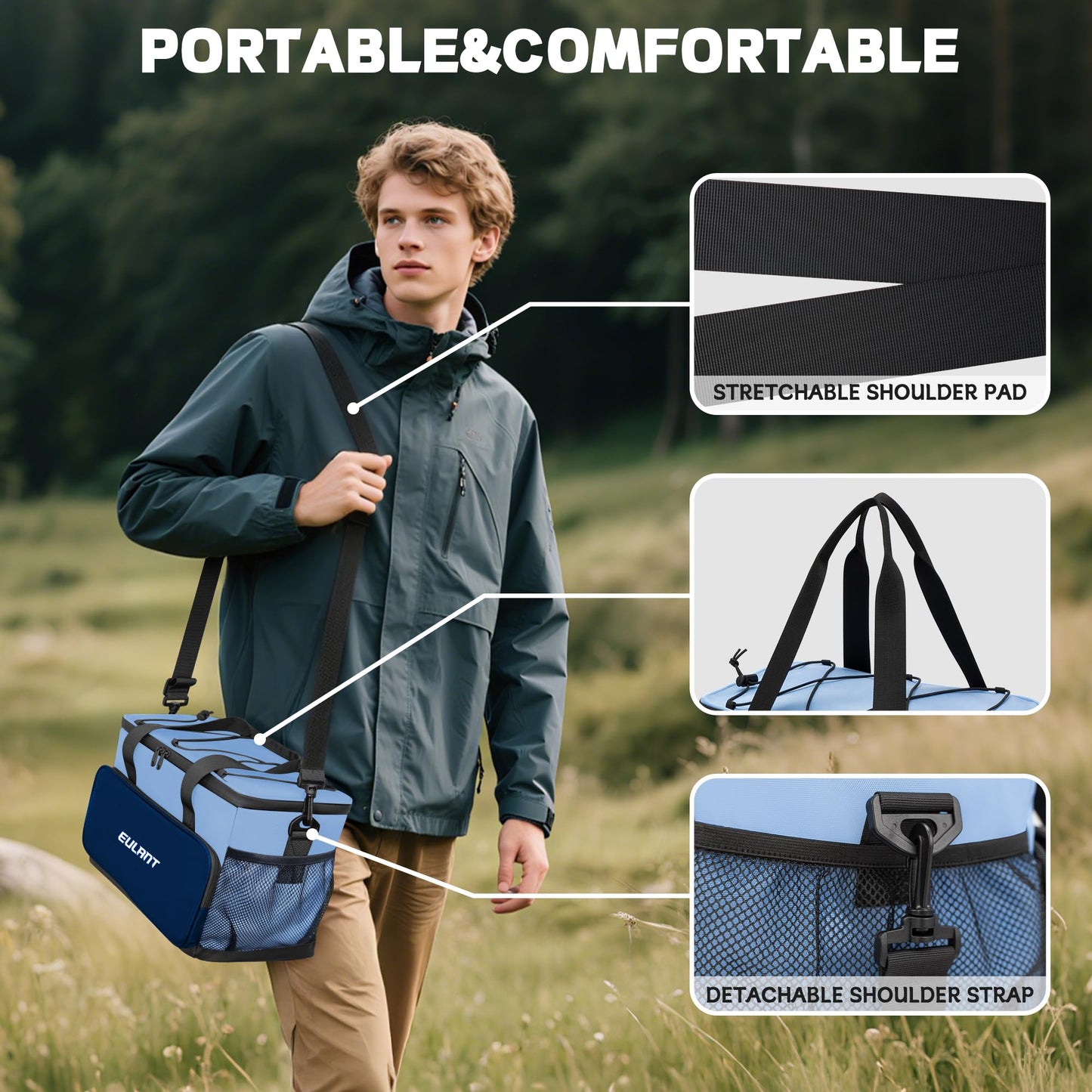 EULANT Large Waterproof Insulated Cooler Bag Lunch Bag Box,Collapsible Insulated Ice Chest Leak-Proof Cooler Bag for Men & Women Work Outdoor Beach Trips