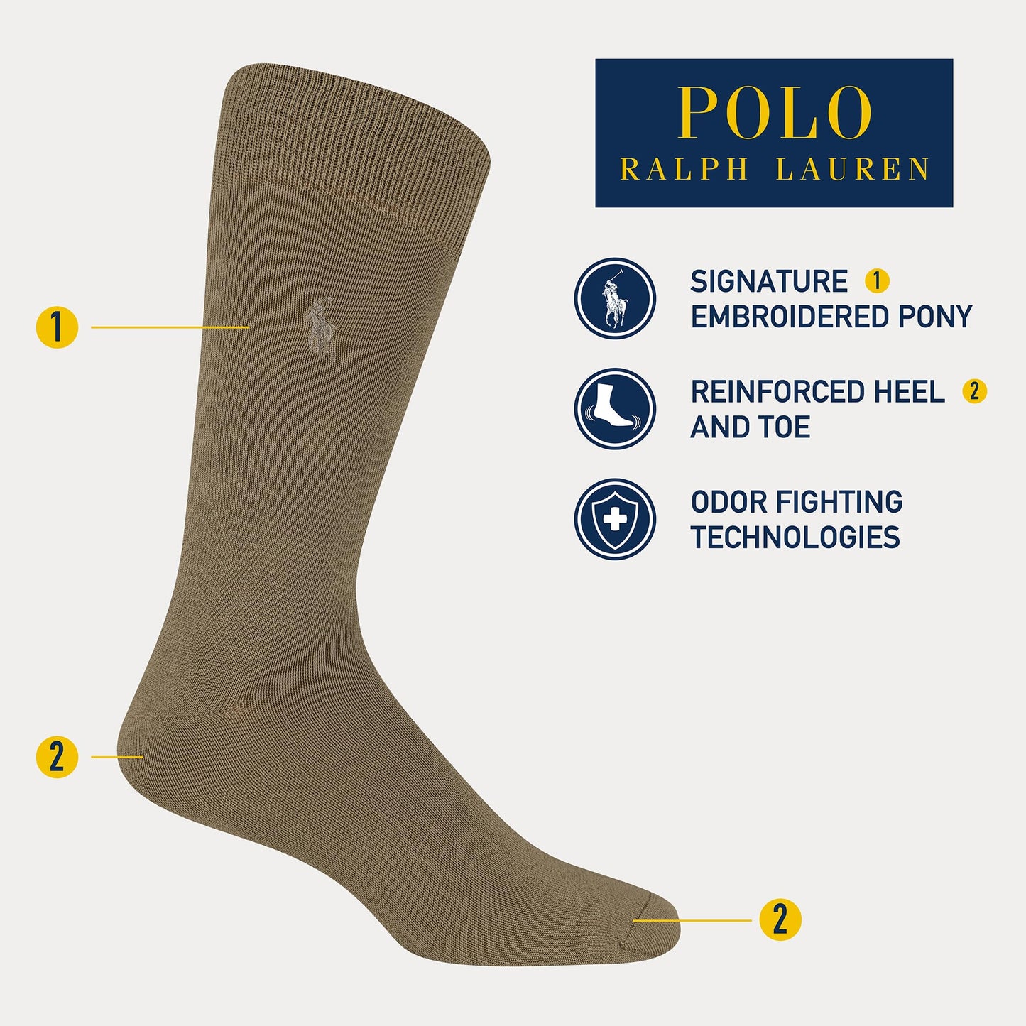 POLO RALPH LAUREN Men's Super Soft Birdseye Dress Crew Socks - 3 Pair Pack - Heel-Toe Reinforcement, Black Assorted, 6-12.5
