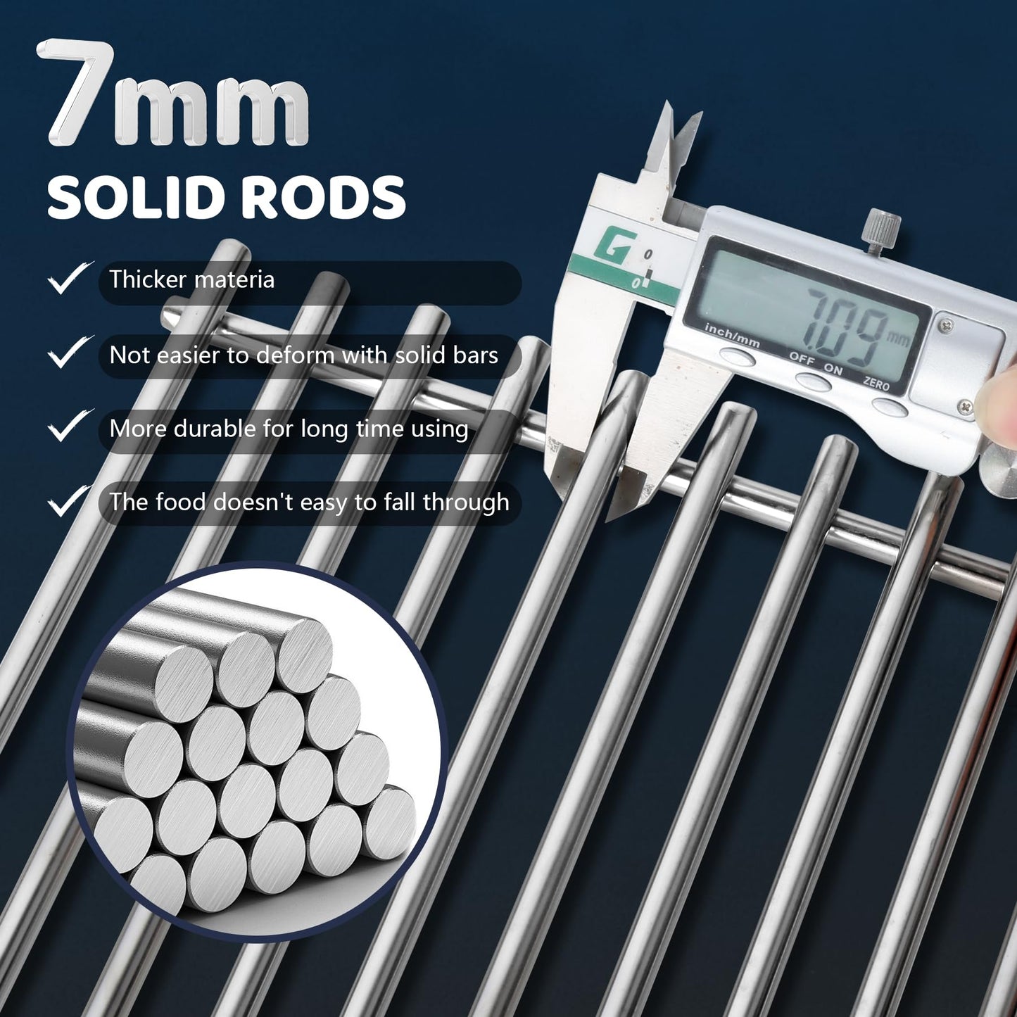 7637 Grill Grates for Weber Spirit I & II 200, Spirit E210 E220 S210 S220 Gas Grills with Front Control,7mm Premium Solid Food Grade 304 Stainless Steel Cooking Grates for Weber 46010074 Gas Grills