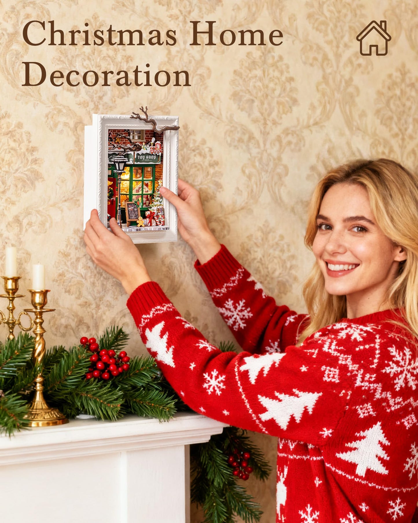 Rolife DIY Miniature House Kit, Mini Wooden Dollhouse Kit for Adults to Build, 3D Shadow Box Frame Home Wall Hanging Decor Diorama Kit, for Girls Women Teens-Santa's Toy Shop