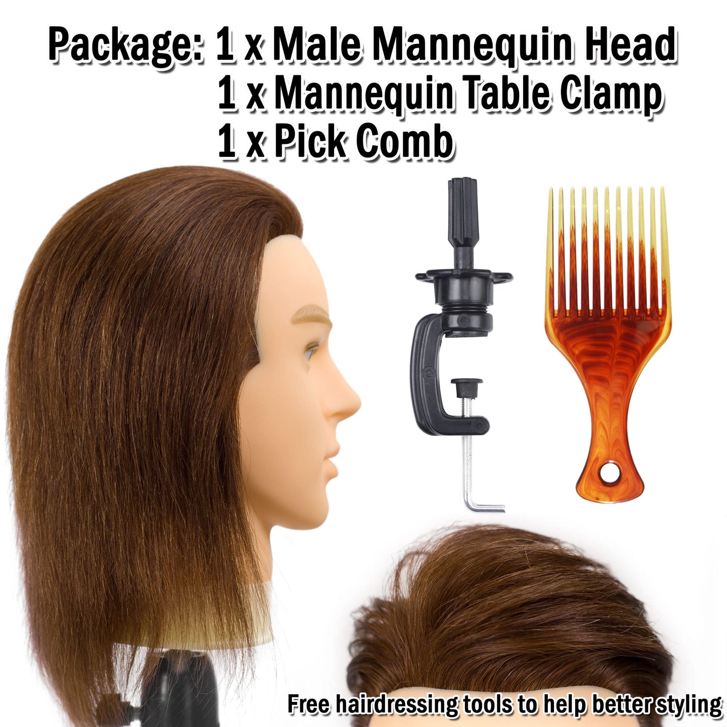 DIRUISI Male Mannequin Head with 100% Human Hair, 8Inch 3B#, PVC Material, Cosmetology Education Focus