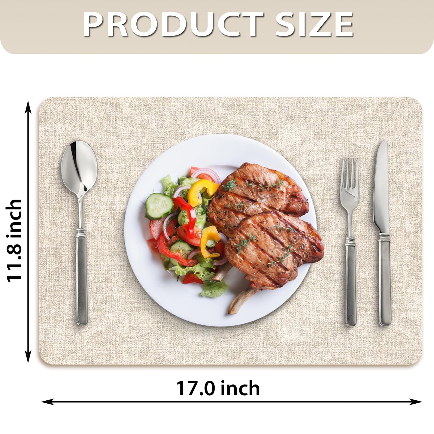 BIPASION Placemats, Faux Leather Heat Resistant Placemats for Dining Table Set of 8, Waterproof Wipeable Washable Place Mats, Easy to Clean Non-Slip Table Mats, Beige