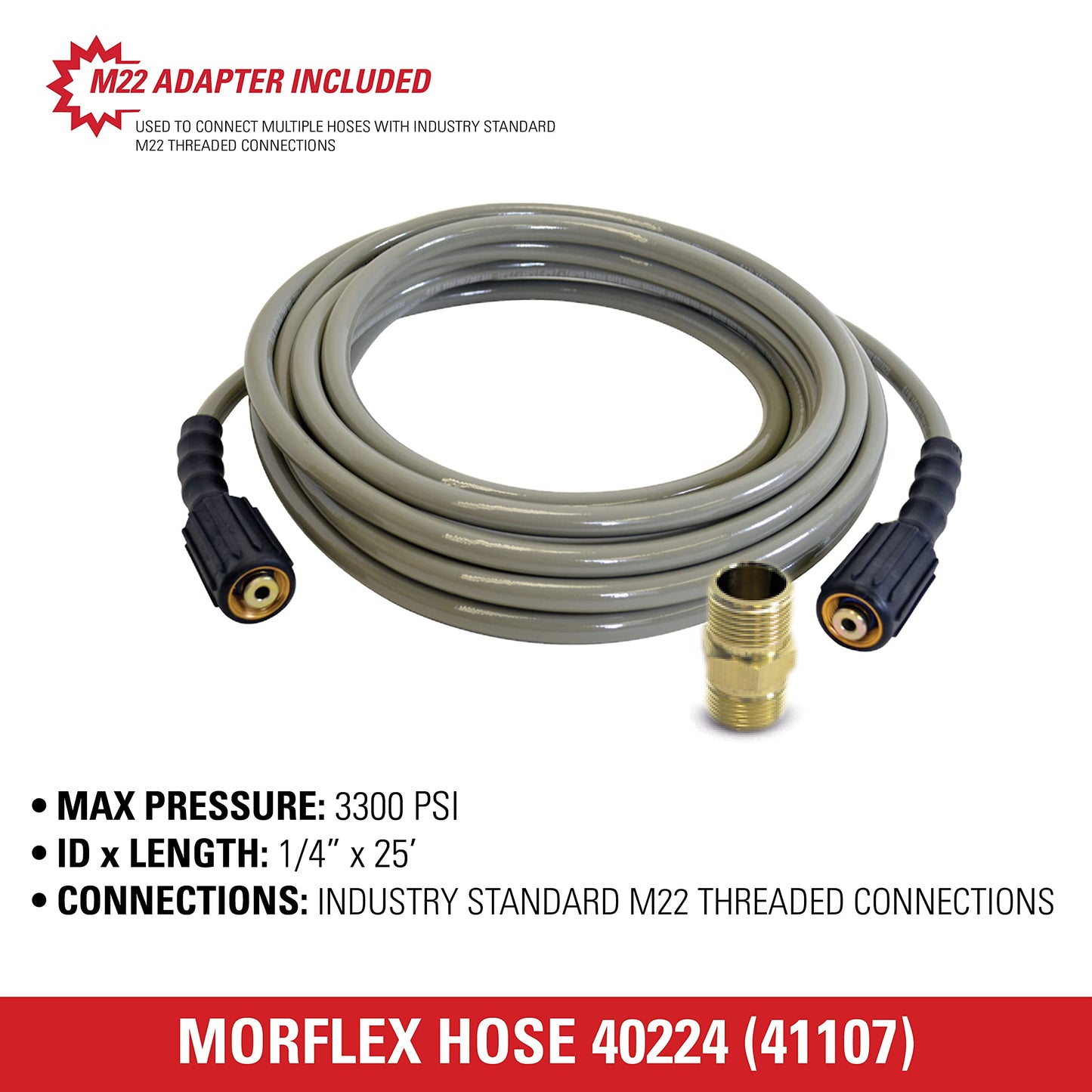 Simpson 40224 3100 Psi Cold Water Replacement/Extension Hose for Gas and Electric Pressure Washers, 1/4-Inch by 25-Feet