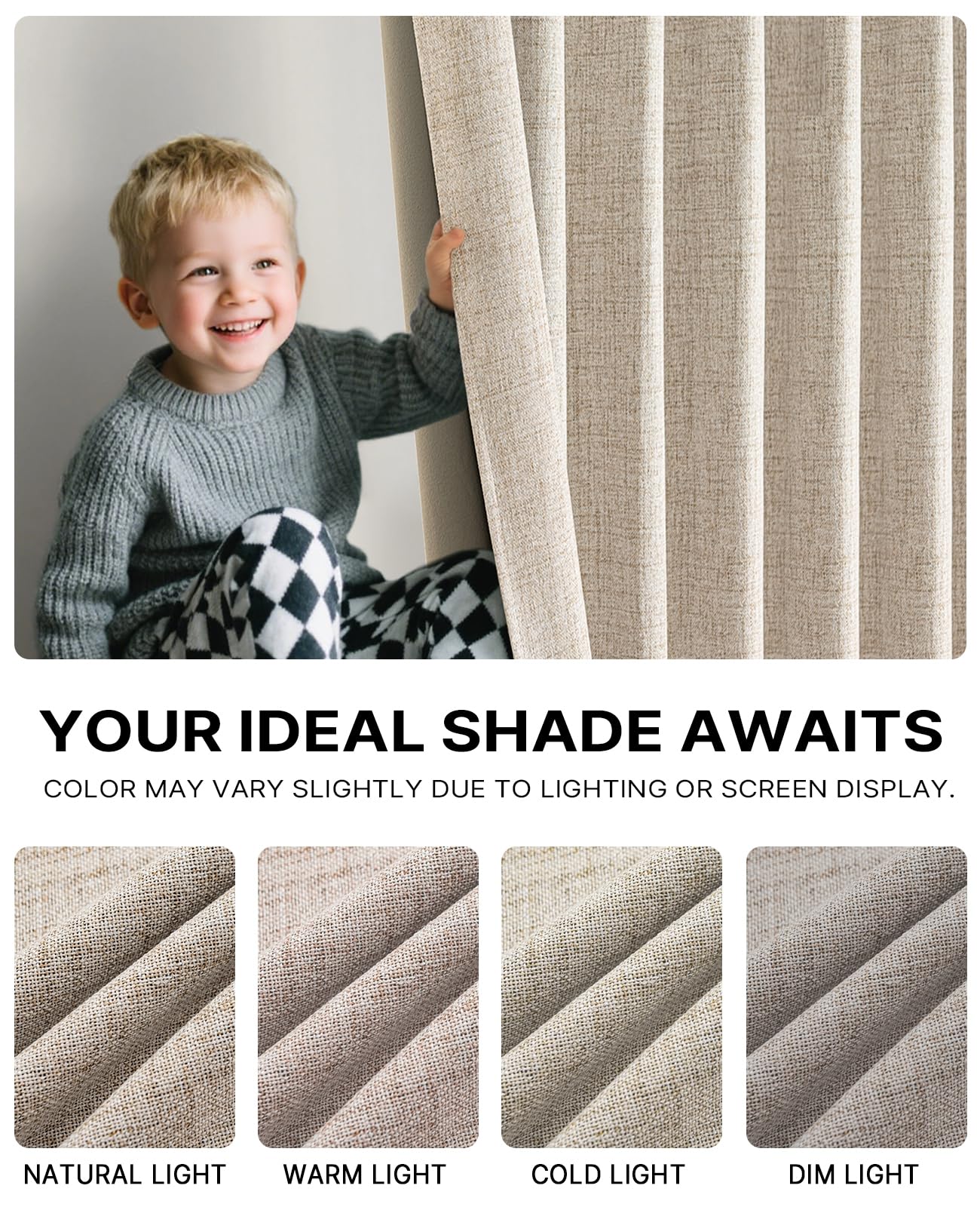 Gleantdeco 84 Inch Long Natural Linen Pinch Pleated 100% Blackout Curtains & Drapes, Farmhouse/Living Room/Bedroom Curtains 2 Panels Set, Thermal Insulated Window Room Darkening Curtain