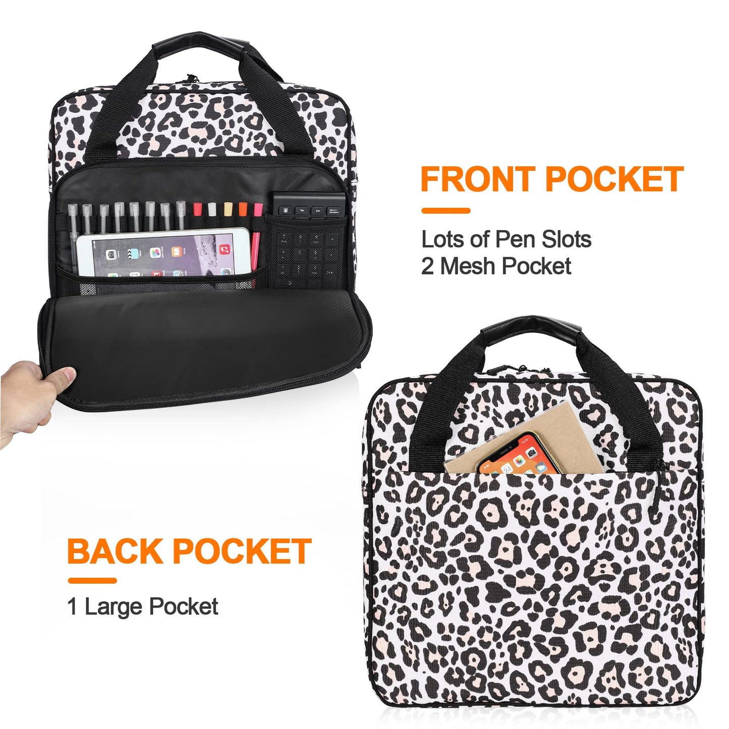 Losong 3 Ring Zipper Binder 3 Inch D-Ring, Binder with Strap 700 Sheet Capacity & Multi-Pockets School and Office Binder Organizer, Compatible with 13-Inch MacBook (Patent Design Leopard)