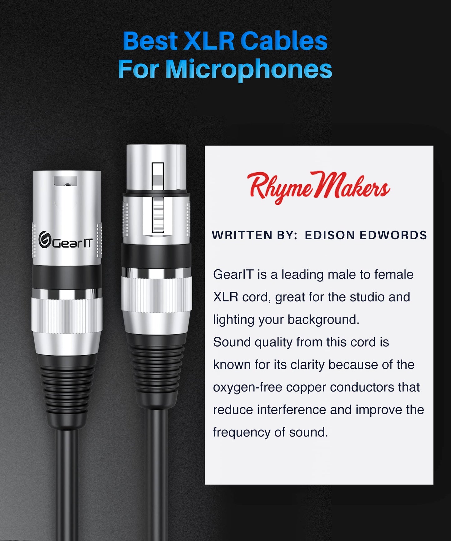 GEARit XLR Male to Female Microphone Cable (100 Feet, 1 Pack) 3-Pin Balanced Shielded Mixer, Recording Studio, Podcast - Black