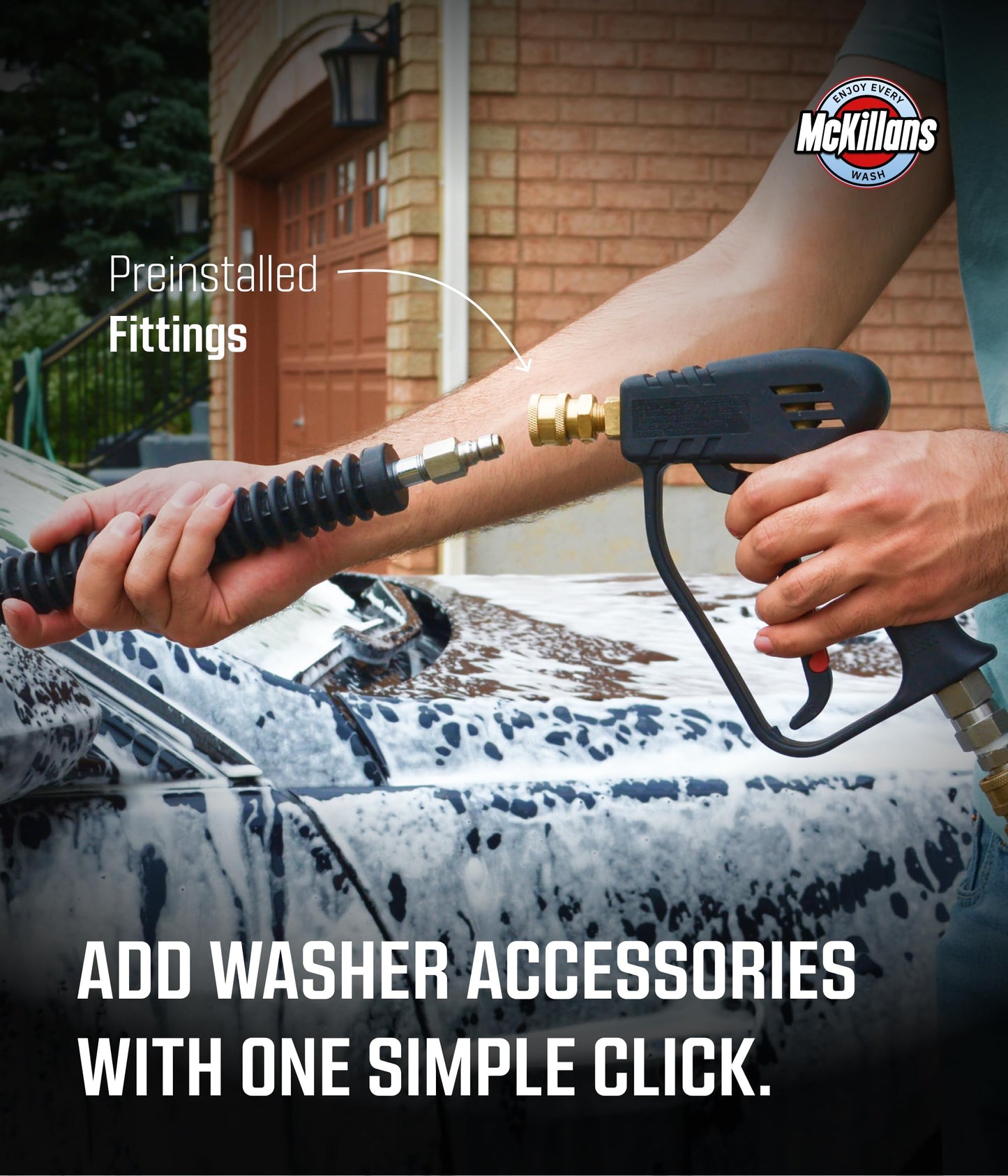 McKillans® Short Pressure Washer Gun Swivel - High Pressure Water Handle with 3/8" Male Plug and 1/4” Quick Connector Coupler - Power Washer Gun Compatible with Foam Cannon - Car Wash Foam Gun