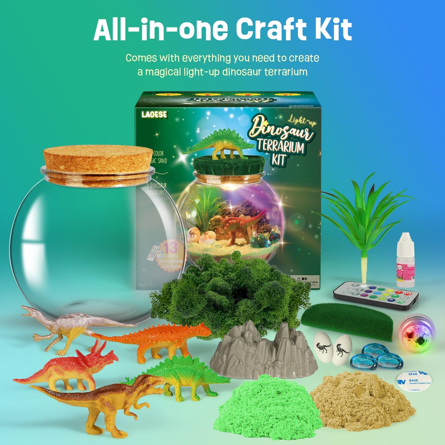 Dinosaur Gifts for Boys - Terrarium Kit for Kids - Birthday Gift for Boy Ages 4 5 6 7 8-12, DIY Dinosaur Toys, Arts and Crafts Kit for Kids - Gifts for Boys
