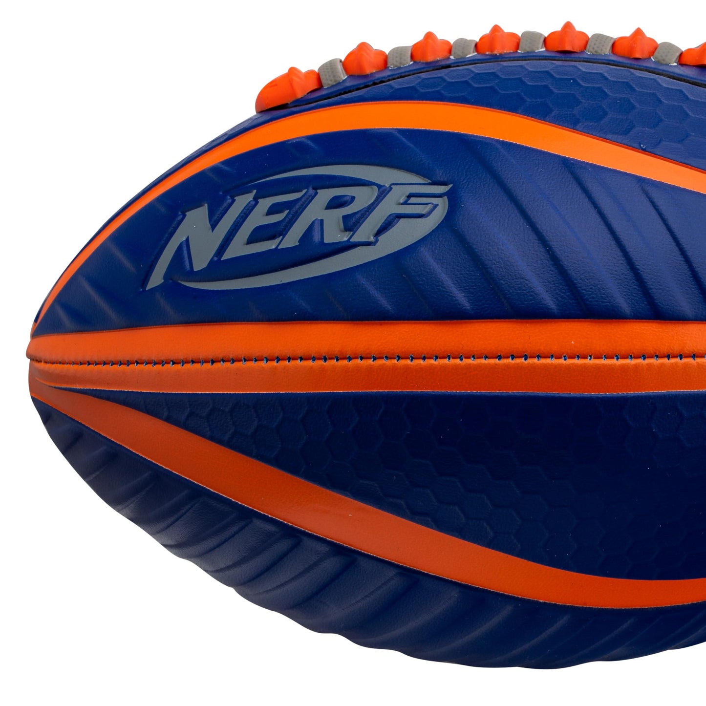 NERF Spiral Grip Mini Football - Patented Spacelace for Ultimate Spirals - Machine Stitched Construction - Pump Included,Blue/Orange, Mini 8.5"