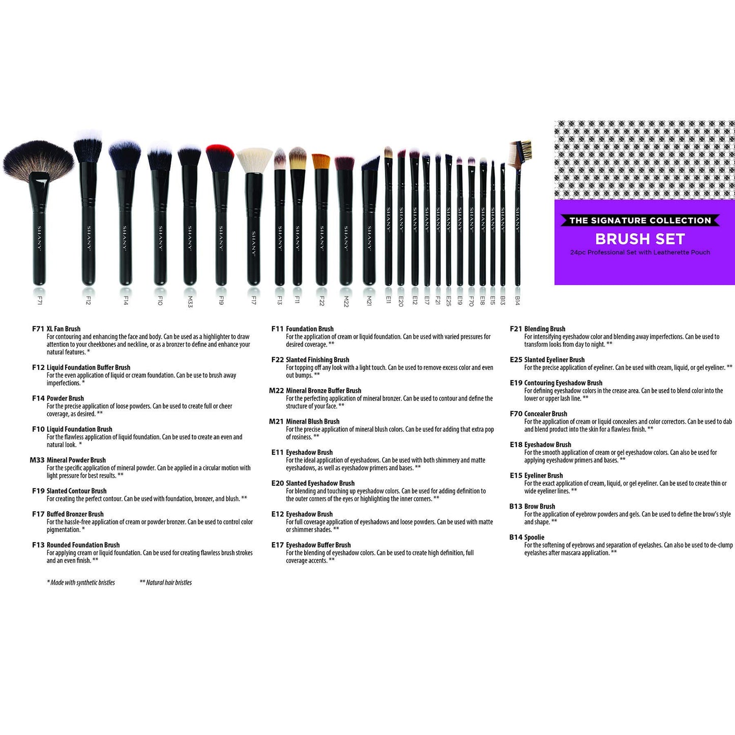 SHANY The Masterpiece Pro Signature Brush Set 24 Pieces Handmade Natural/Synthetic Bristle with Wooden Handle