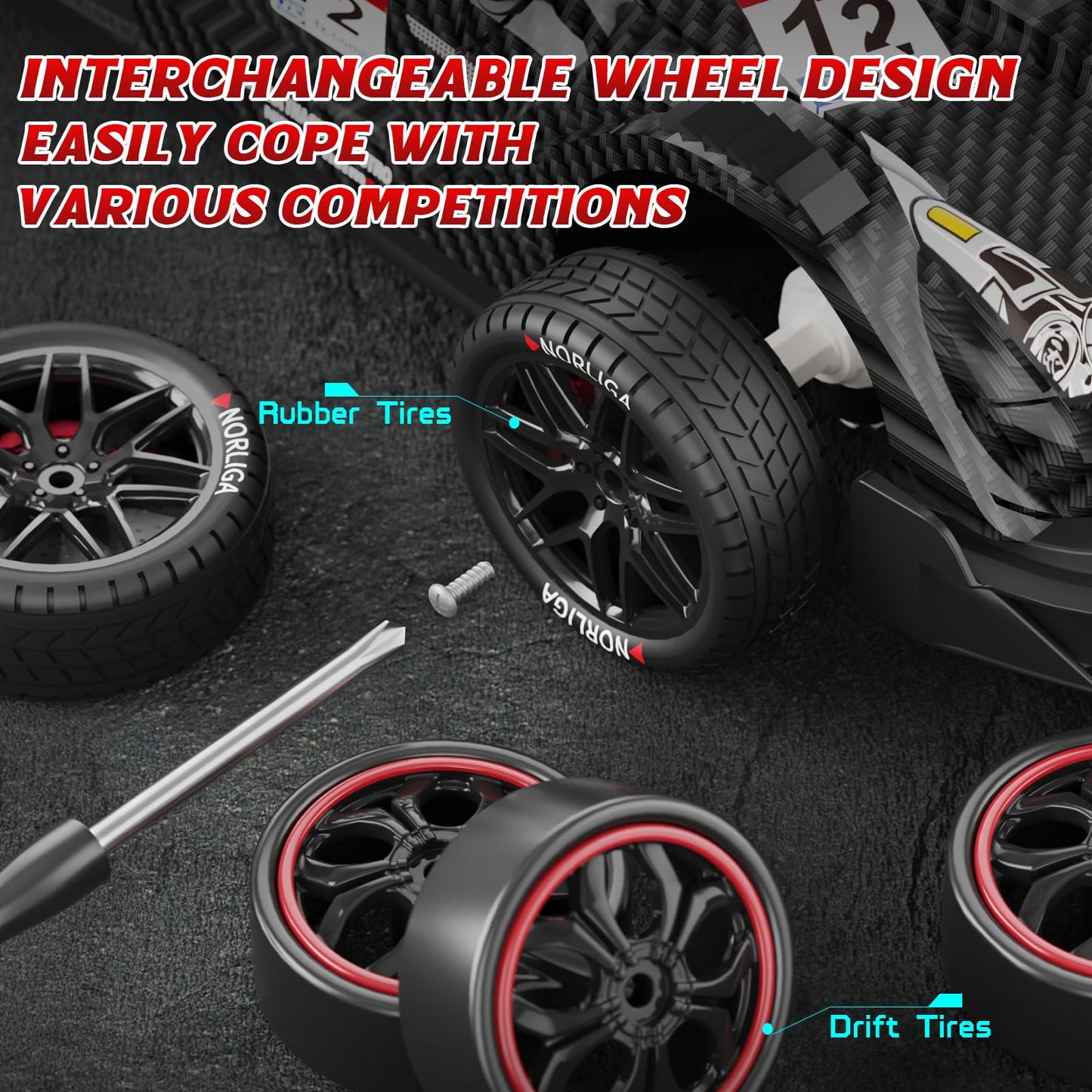 Remote Control Car RC Drift Car 1:16 Scale 4WD RC Car with LED Lights 2.4GHz 30km/h RTR High Speed Racing Sport Toy for Adults Boys Girls Kids Gift 2Pcs Rechargeable Battery