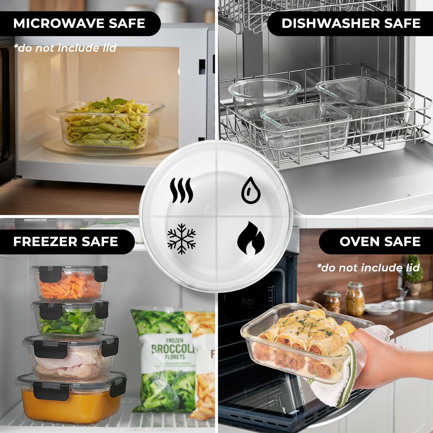 Zulay Kitchen 12 Pack Glass Container Food Storage Set with Lids - Airtight, Premium Borosilicate Glass Meal Prep Containers - Lunch Tupperware Box - Microwave, Freezer & Oven Safe, BPA Free - Black