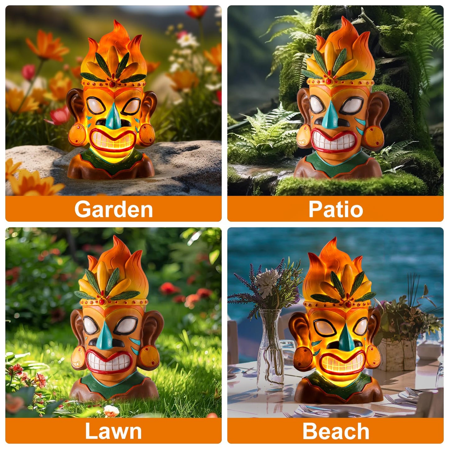 WINTS Solar Tiki Statue,Outdoor Tiki Statue with Solar Light,Flickering Flame Tiki Decor for Bar Yard Garden Patio Decoration -10 x 6 x 4.1 Inches