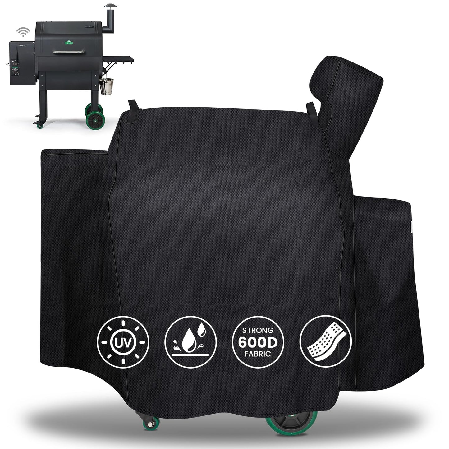 QuliMetal Grill Cover for Green Mountain Daniel Boone Prime WiFi Grills and Green Mountain Grill Ledge Model, Full Length GMG Daniel Boone Smoker Cover, 600D Fabric, Black