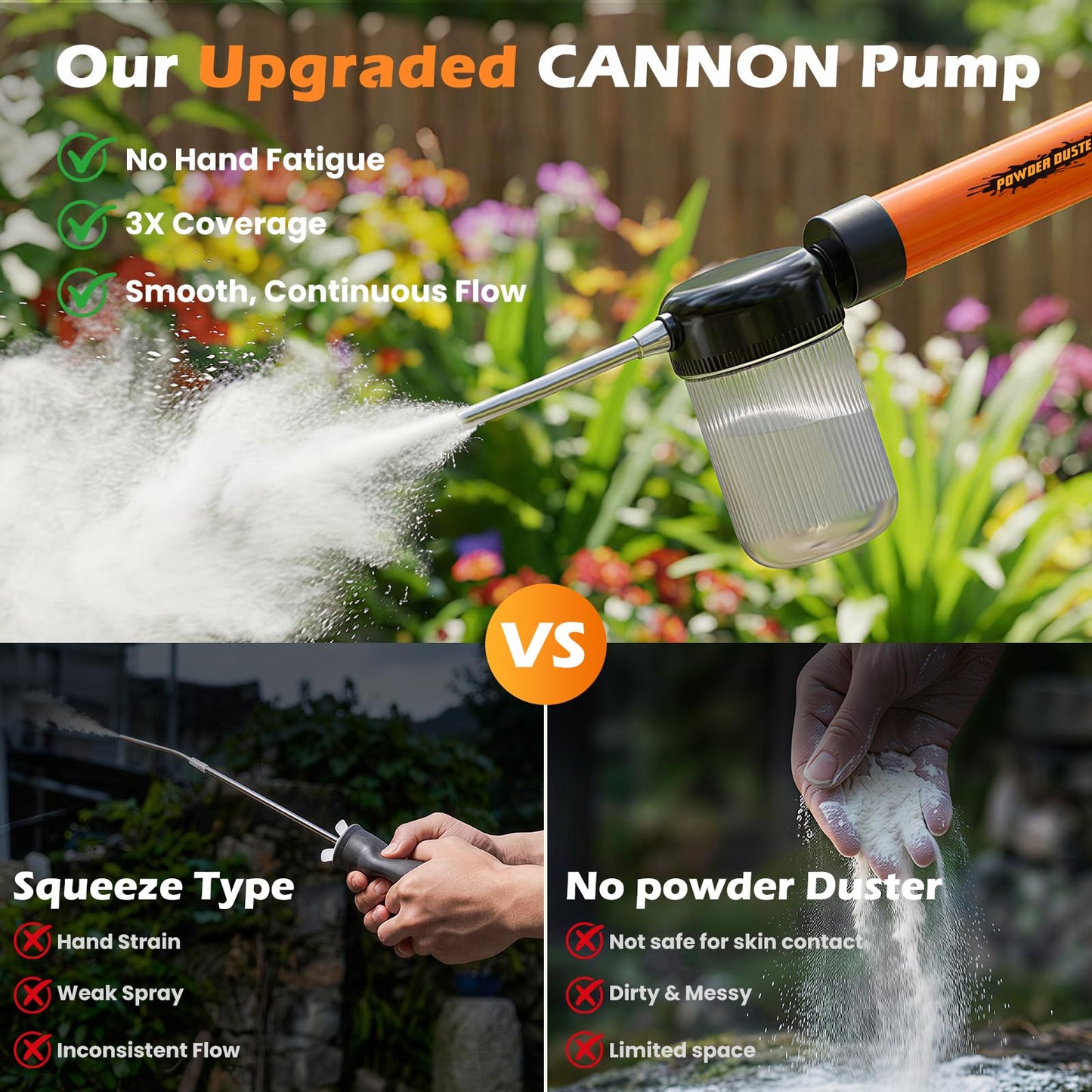 Diatomaceous Earth Powder Duster with Adjustable 4FT Rod, Adjustable Output Pump, 250ml Large Capacity Tank & Clog-Free Design, Powder Dispenser for Indoor/Outdoor Gardening