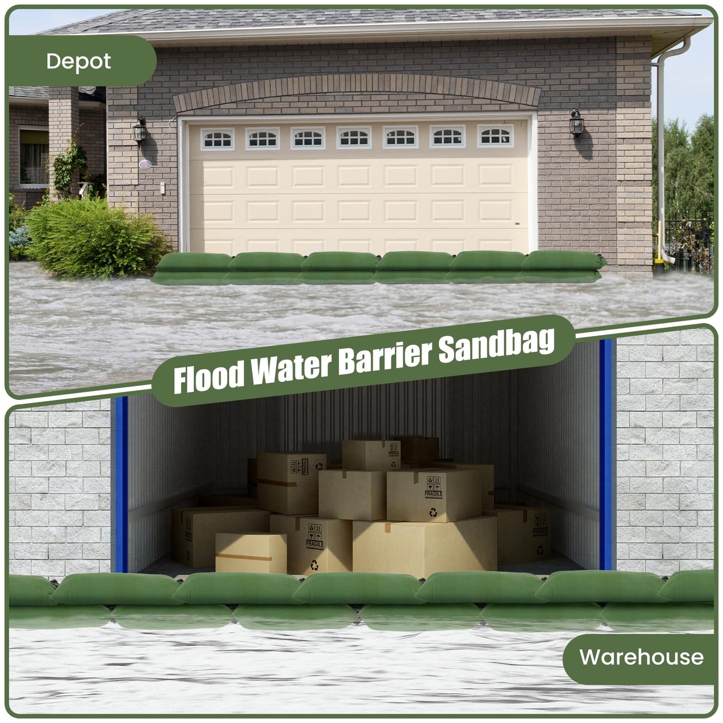 Flood Water Barrier Sand Bags - 12 Pcs Thickened Long Canvas Flood Protection Sandbags with Insert Buckle Reusable Quick Flood Barrier for Home Door Window Basement Garage Floor Flood Control (12)