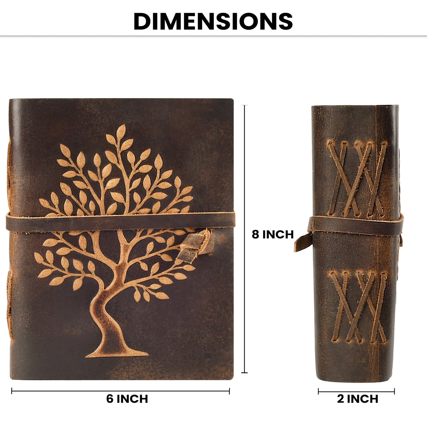 LEATHER VILLAGE Tree of Life Handmade Leather Bound Vintage Journal for Men & Women - 200 Pages Antique Deckle Edge Handmade Paper- Book of Shadow - Distressed Brown - 8 x 6 inches