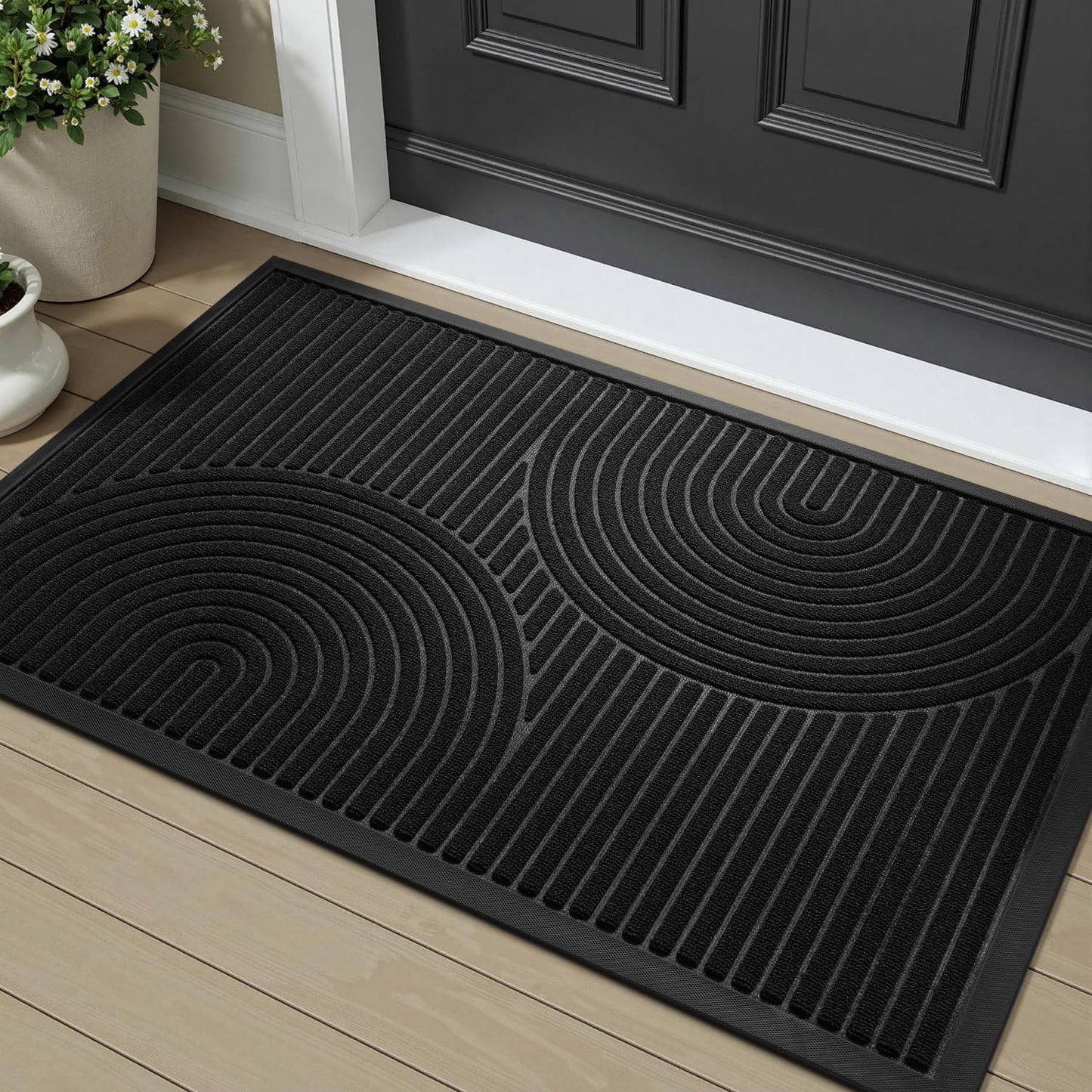 Front Door Mat Outdoor Mat Indoor Doormat for Entrance Mat Entryway Rug Heavy Duty Non Slip Rubber Absorbent Entry Rug Dirt Scraping Shoe Mat 60x90cm Black