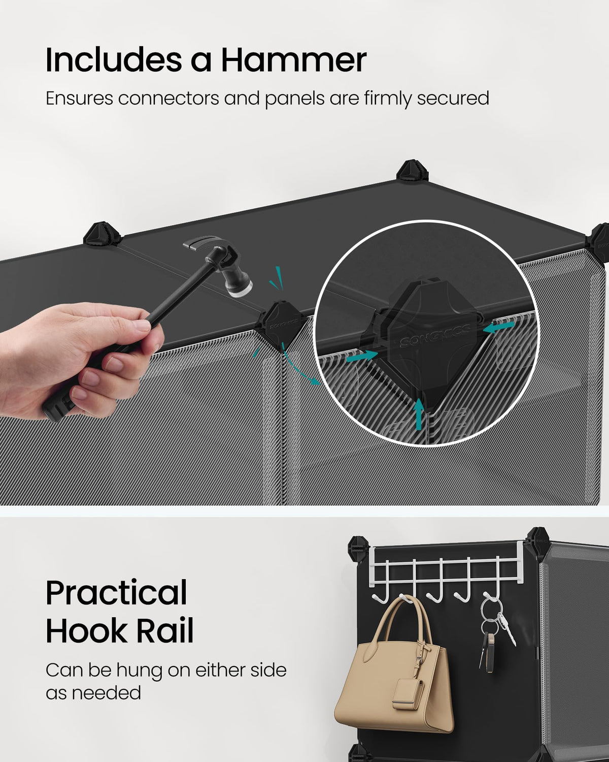 SONGMICS Shoe Rack Organizer, Shoe Storage Cabinet for Closet and Entryway, Adjustable, Steel Frame, Plastic Panel, 8 Cubes, Ink Black + Transparent