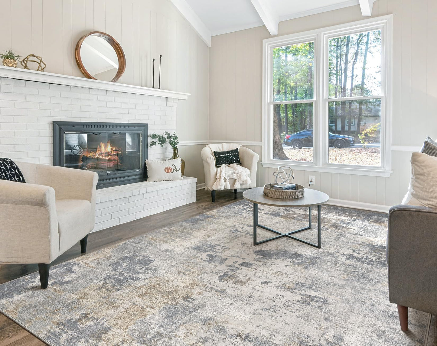 UERMEI 5x7 Area Rug Living Room Rugs - Washable Neutral Modern Abstract Soft Thin Large Rug Indoor Floor No Slip Rug Carpet for Bedroom Under Dining Table Home Office Decor - Blue Grey
