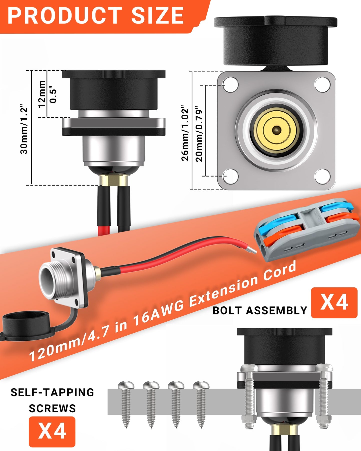SOTOFY Starlink Mini DC Cable Panel Mount, Waterproof DC Power Female Socket Connector, Rv Wall Socket Passthrough Plug Kit for Car, Van, Camper, Boat, Battery Box