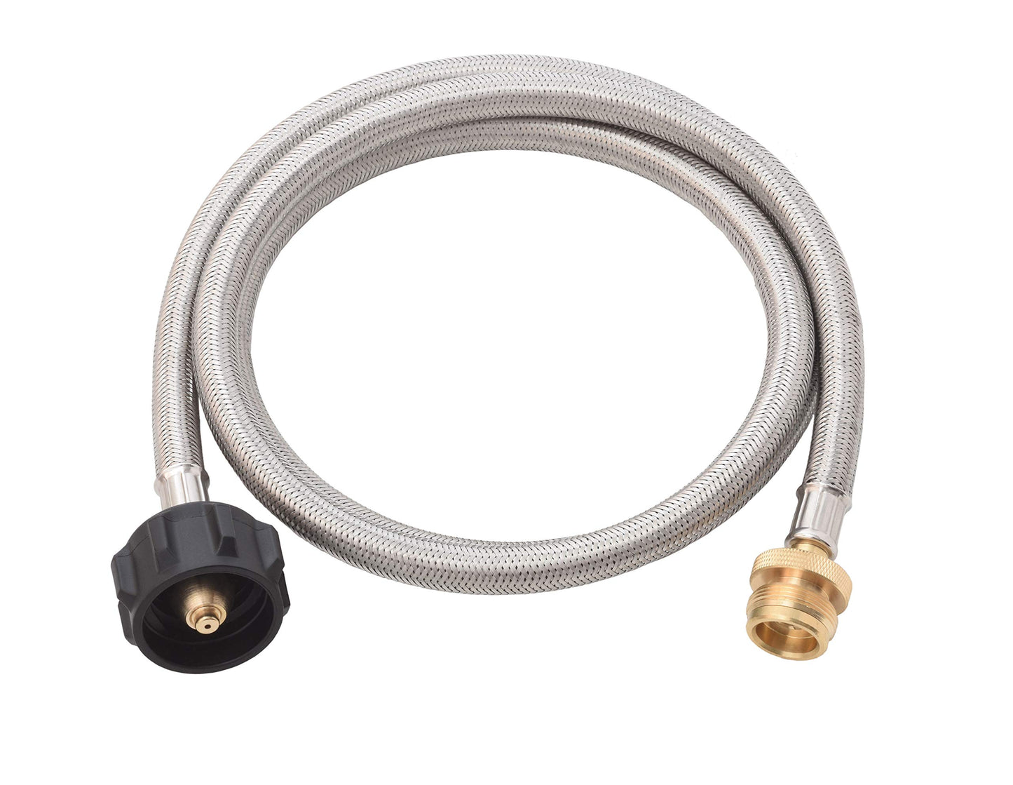 Flame King 5-FT Steel Braided Hose, 1 lb to 20 lb Propane Tank Adapter, Connects Portable Appliances to Standard Propane Tanks with QCC1/Type1 Tank