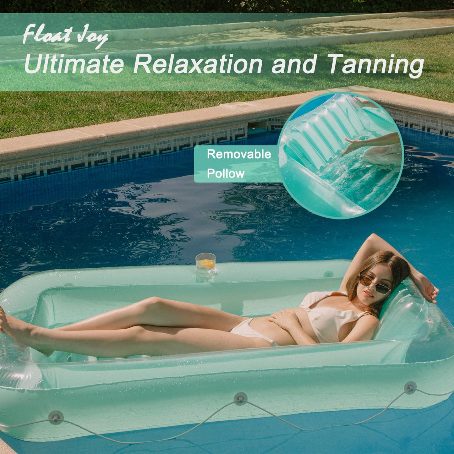 Float Joy Pool Floaties for Adults Tanning Pool Lounger Infatable Mesh Hammock Suntan Tub with Cup Holder Pool Toys