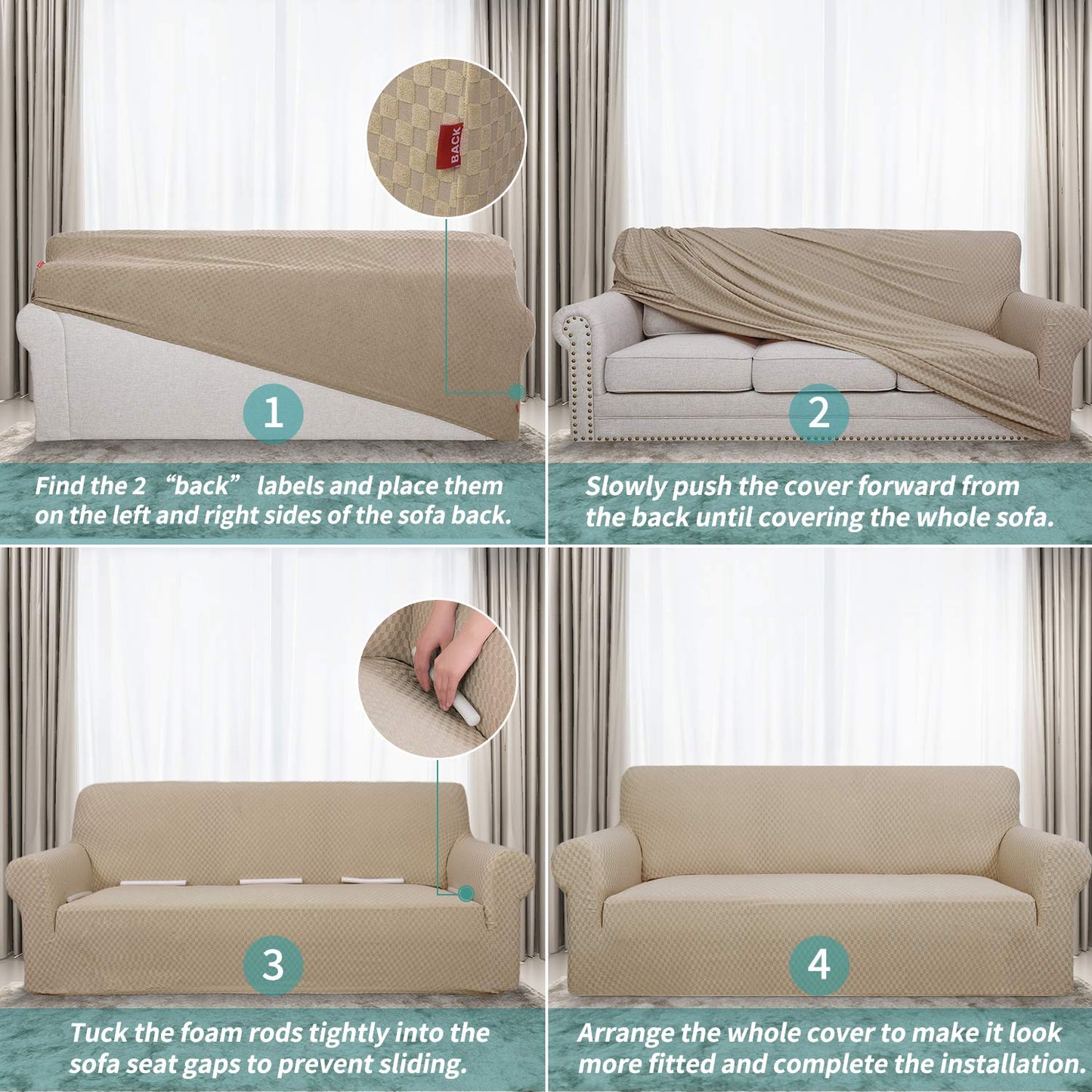 YEMYHOM Couch Cover Latest Jacquard Design High Stretch Sofa Covers for 3 Cushion Couch, Pet Dog Cat Proof Slipcover Non Slip Magic Elastic Furniture Protector (Large, Khaki)