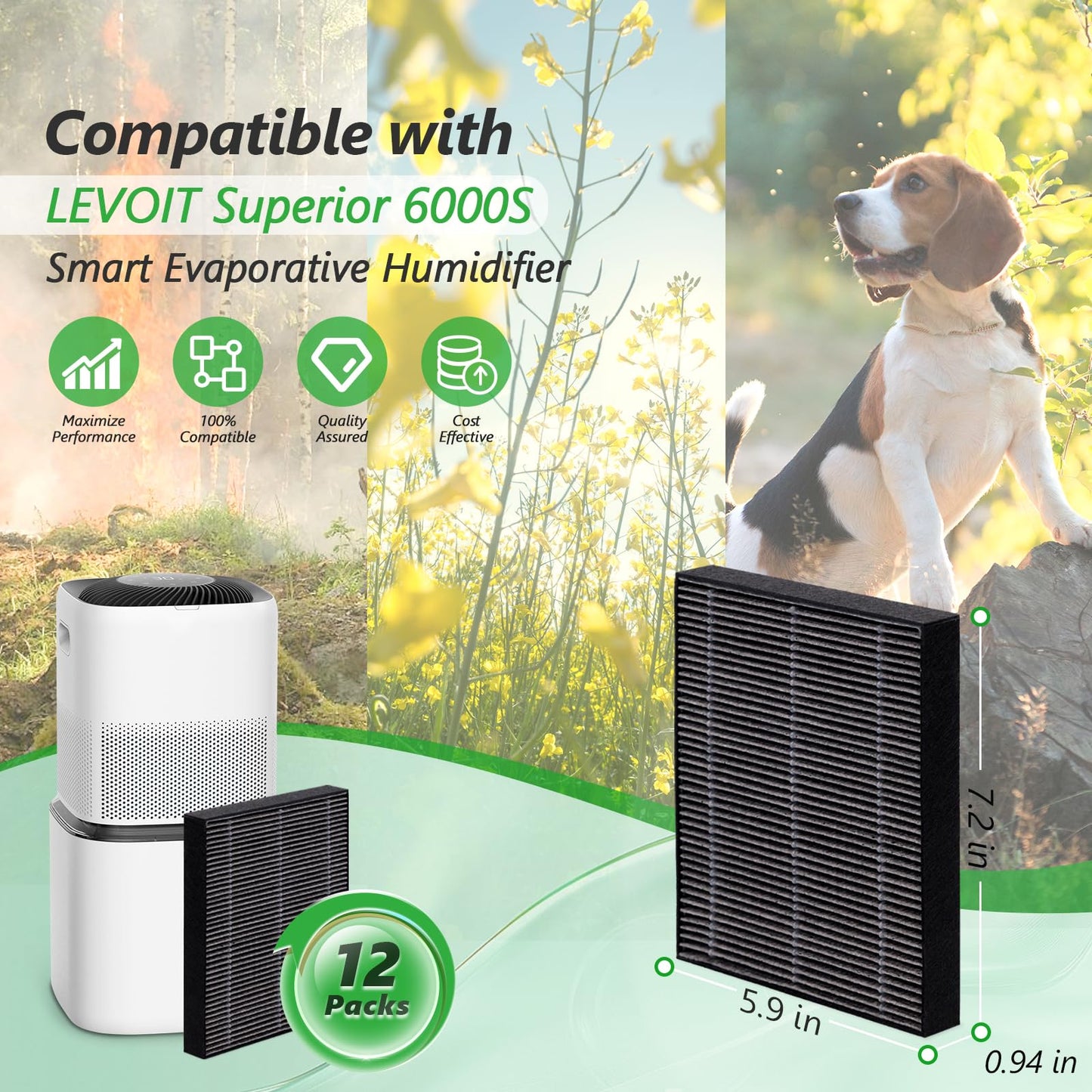 SAKEGDY 12-Pack 6000S Replacement Filter, Compatible with LEVOIT Superior 6000S Smart Evaporative Humidifier, Gray