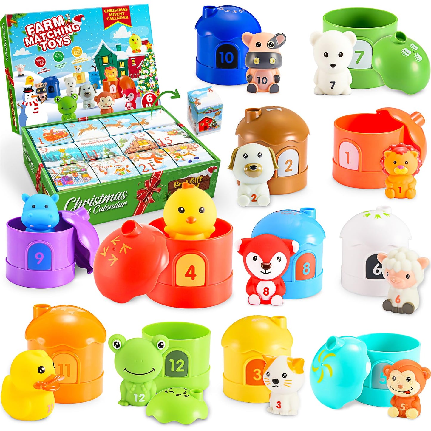 Advent Calendar 2025 Kids Age 1-3, Luckades Montessori Toys for 1-3 Year Old Vacation Advent Calendar Christmas 24 Days Countdown Gift for 1-3 Year Old Boys Educational Toys Farm Animals for Toddlers