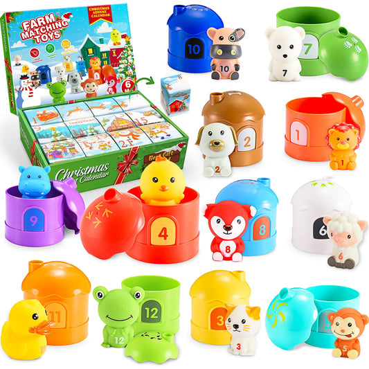 Advent Calendar 2025 Kids Age 1-3, Luckades Montessori Toys for 1-3 Year Old Vacation Advent Calendar Christmas 24 Days Countdown Gift for 1-3 Year Old Boys Educational Toys Farm Animals for Toddlers