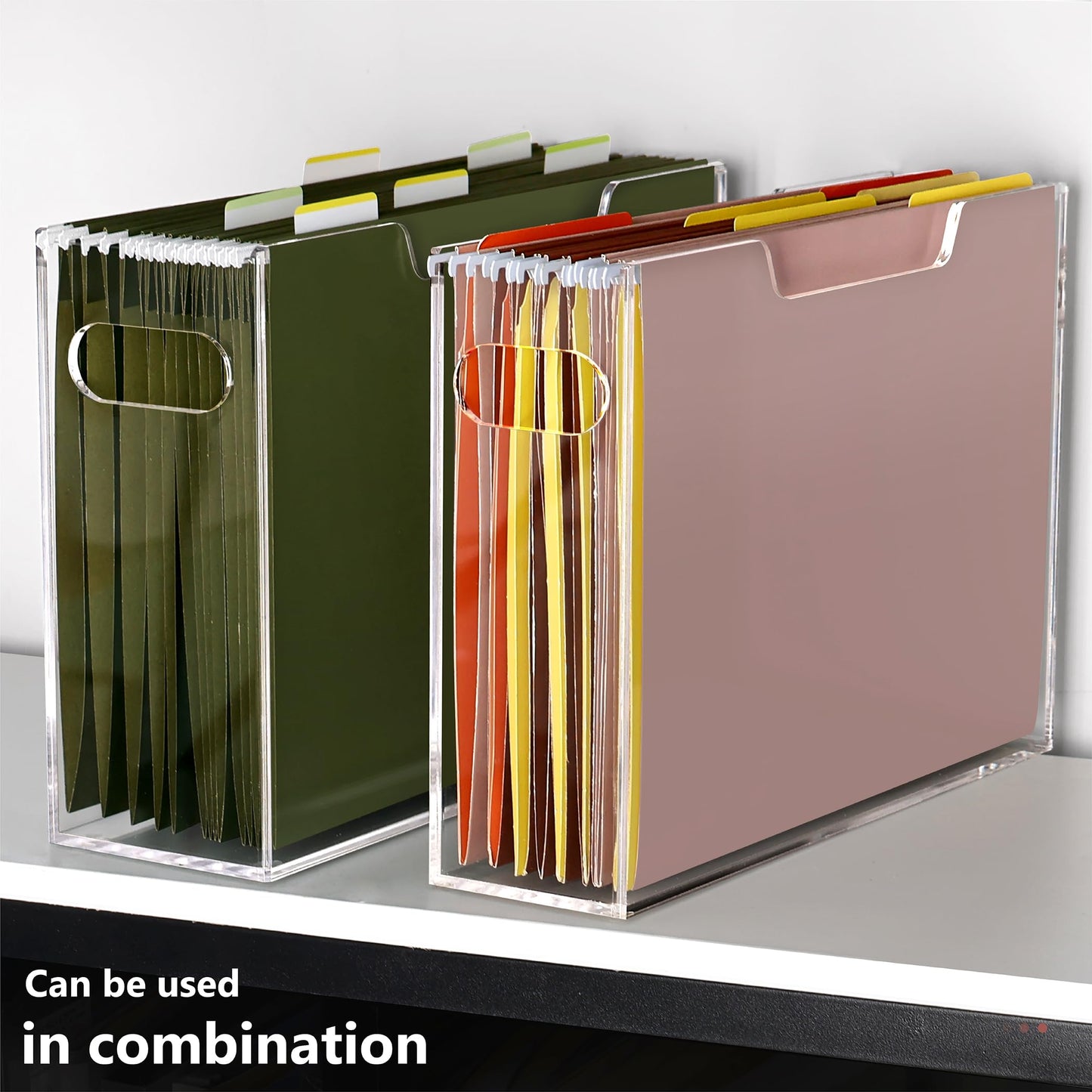 DINGHUO Hanging File Folder Organizer, Letter Size Hanging File Folder Holder, Acrylic File Crate Clear Portable Storage Box for Desk, Office, Home, School - 1 Pack