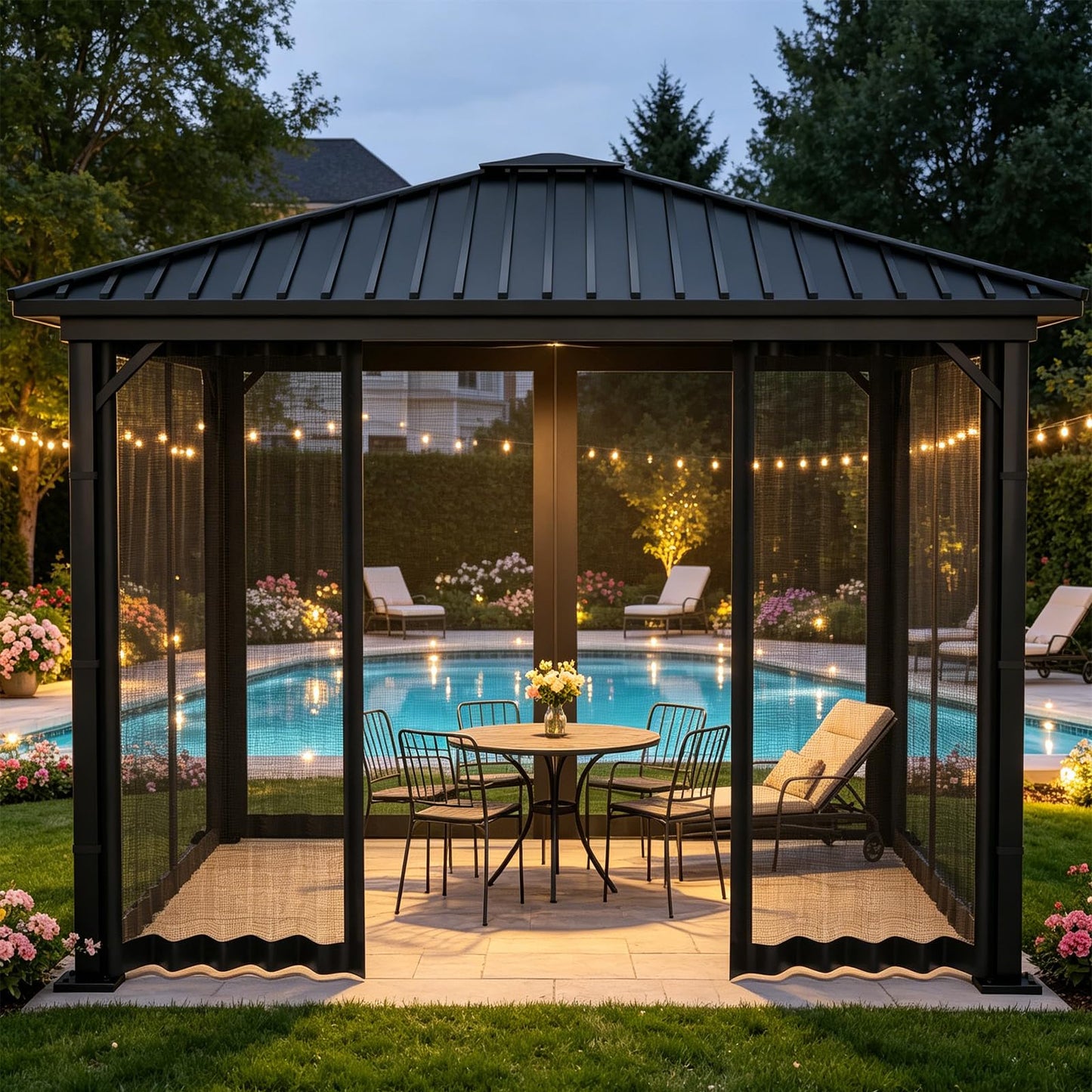 Mosquito Net Screen Walls for Outdoor Gazebo Canopy, 4-Panel with Zipper, Patio Tent Netting (Black, 10 * 10 FT)