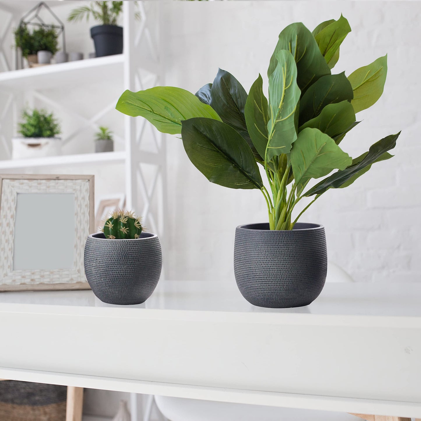 Barcelona Ceramic Plant Pot Set 2 - Charcoal Black