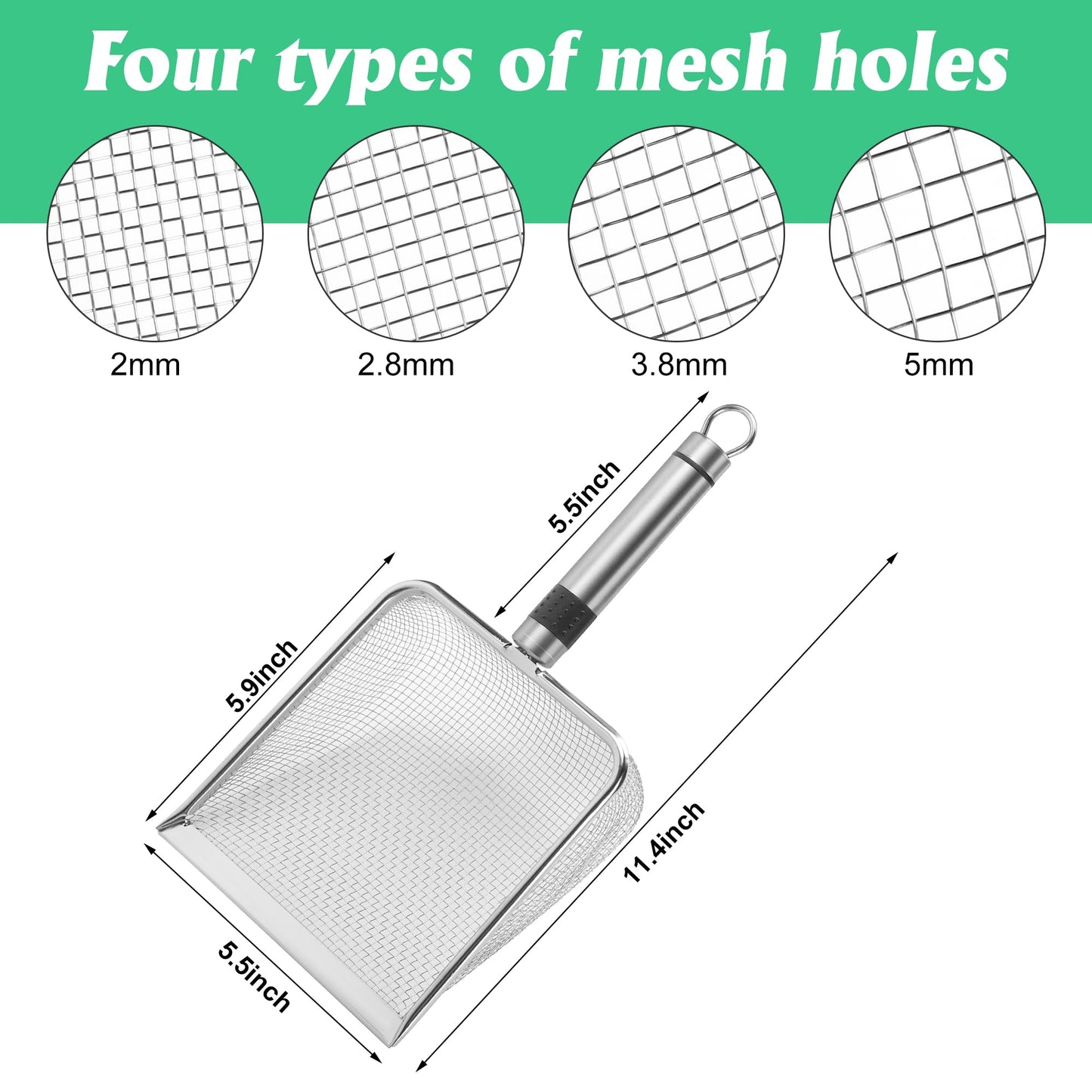 Adnee 4 Pcs Gardening Soil Sifter-Garden Sieve Sifter with Handle (2/2.8/3.8/5 mm Mesh)-Portable Gardening Sifter for Gradening Sand Soil Dirt Compost