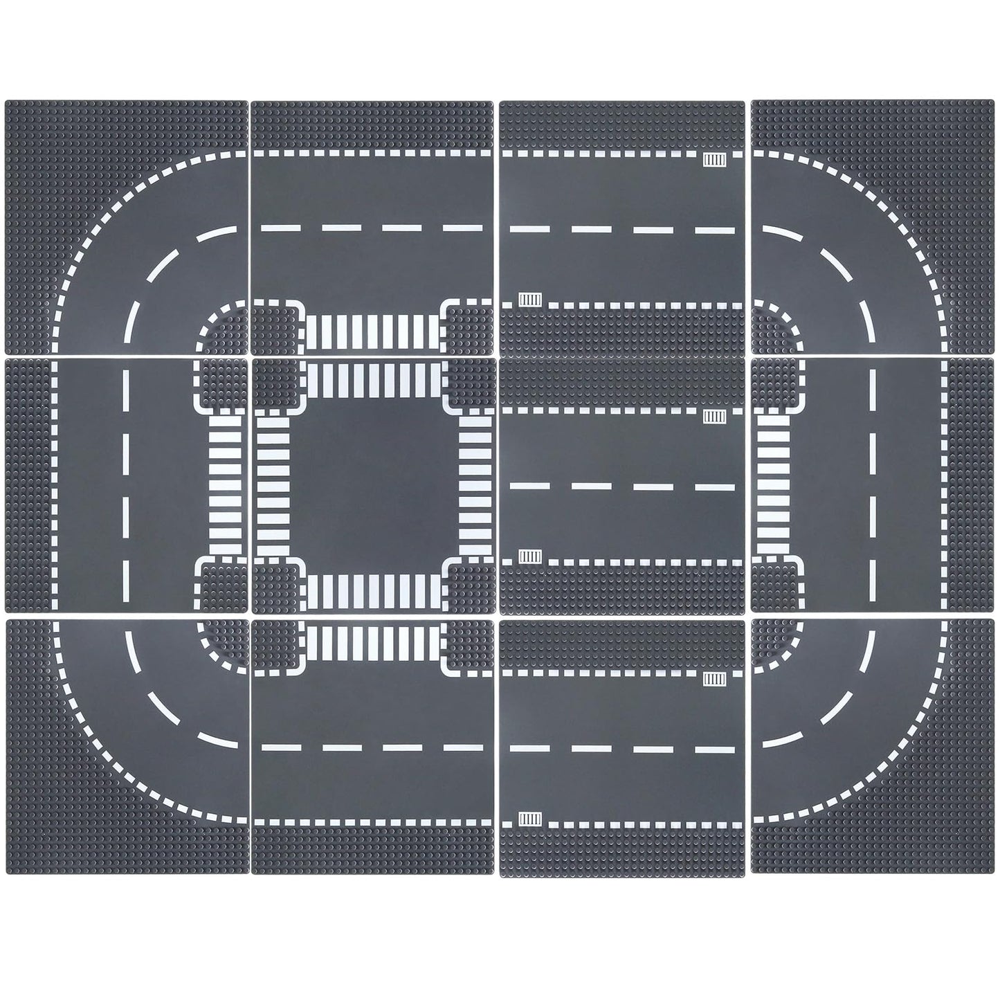 Pack of 12 Street Base Plates, City Street Building Base Plate Toy Compatible with All Major Brands, for Age 3 and Up, 10 x 10 Inches (Grey)