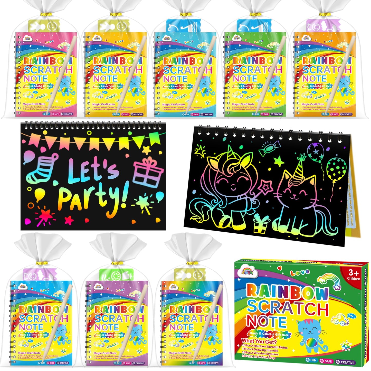 ZMLM Rainbow Scratch Party Favors Kids: 24 Pack Birthday Gifts Toy Bulk Scratch Art Notebook Birthday Goodie Bags Stuffers Girls Boys Art Craft Kit Pads Classroom Prizes School Teacher Return