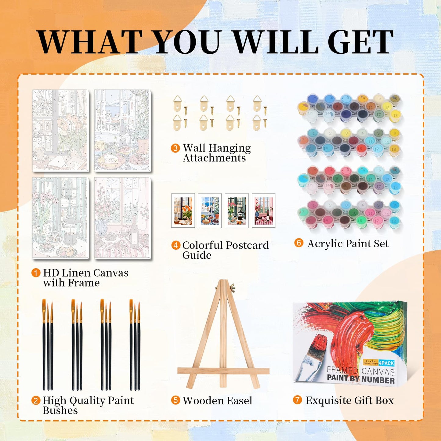 4 Pack Paint by Numbers Adult Kit with Frame Window Scenery, Adult Paint by Number Kits Framed with Wooden Easel, Coffee Framed Painting by Numbers for Adults, Perfect for Wall Decor 8X12 Inch