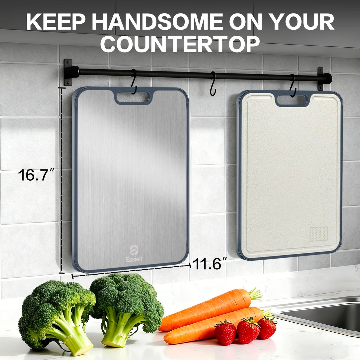 Easierr Extra Large Titanium Cutting Board, Cutting Board for Kitchen with Juice Groove, 17 x 12 inch