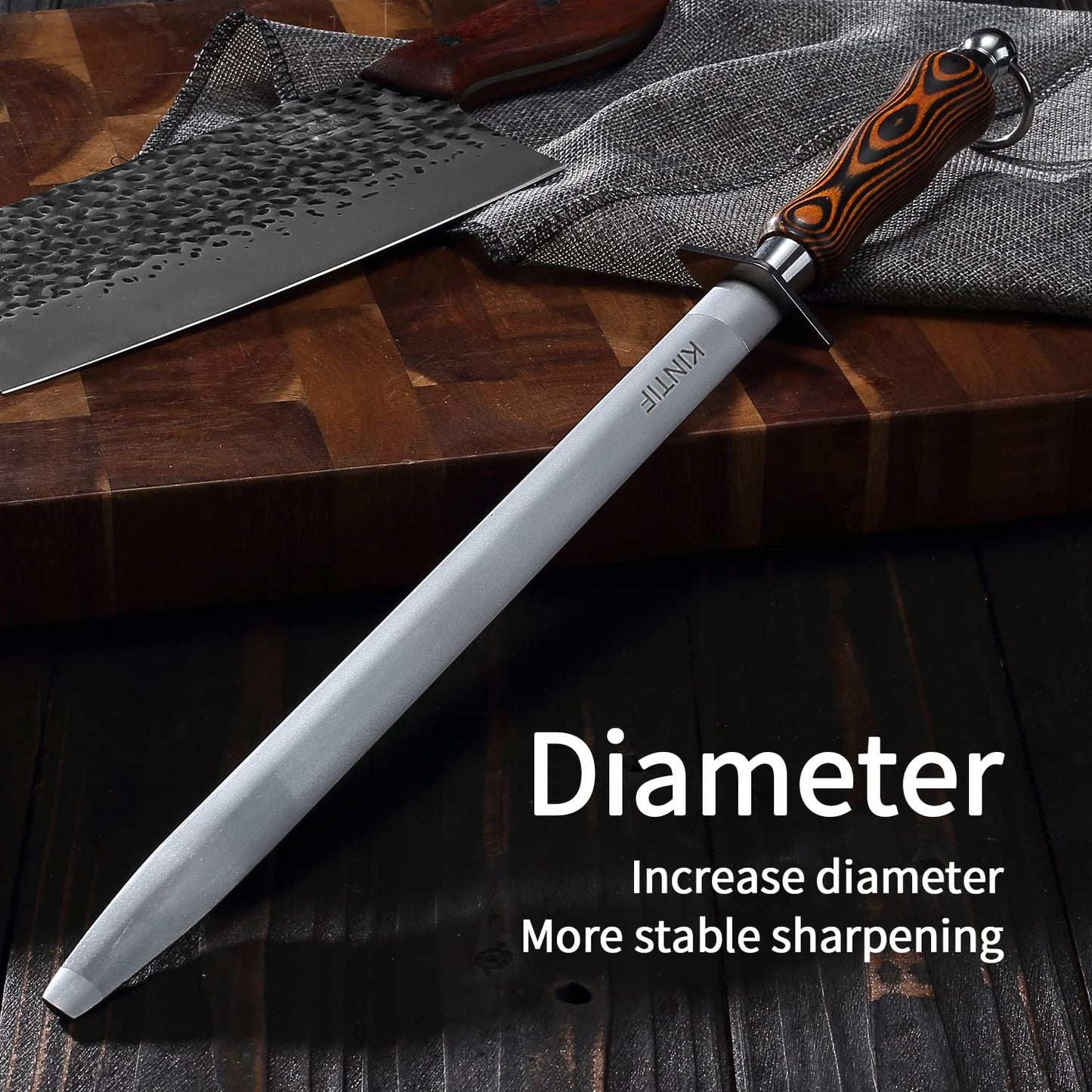 Honing Steel 12 inch Sharpening Steel, Professional Knife Sharpener, High Carbon, Fine Lines, High Hardness, Flat Knife Honing Rod