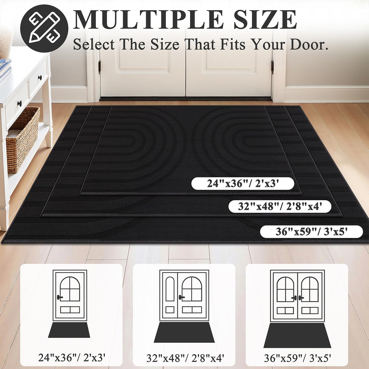 HEBE Front Door Mat Indoor, Low Profile Absorbent Entrance Rug Washable, Non-Slip Heavy Duty Doormat Dirt Trapper Mats for Entryway, Garage, Patio & Porch, 36" x 59"