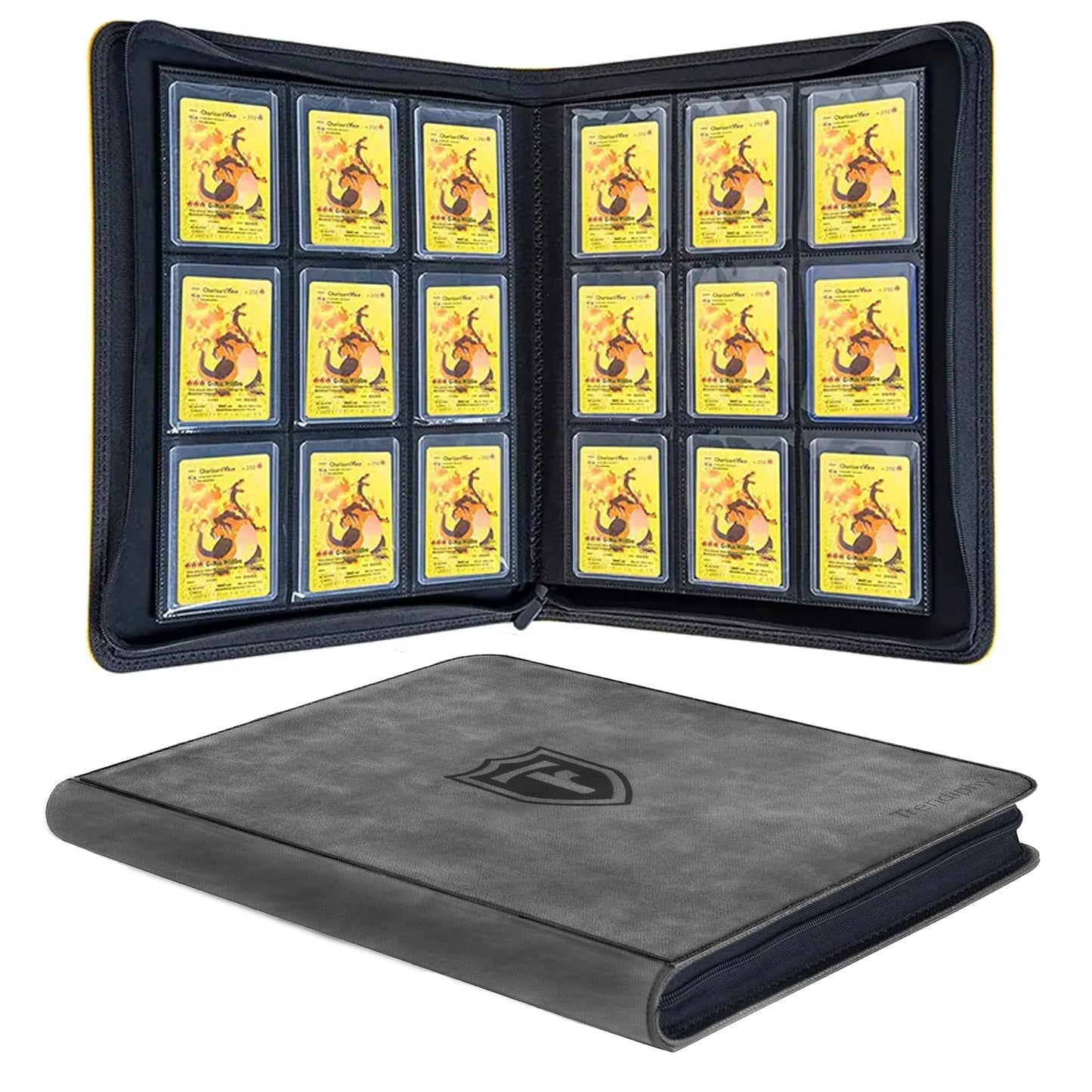 Trendiphy Top Loader Binder - 9 Pocket (3" x 4"), Holds 288 Toploaders | TCG Toploader Cards Binder & Card Holder For Sports Cards (Dark Grey)