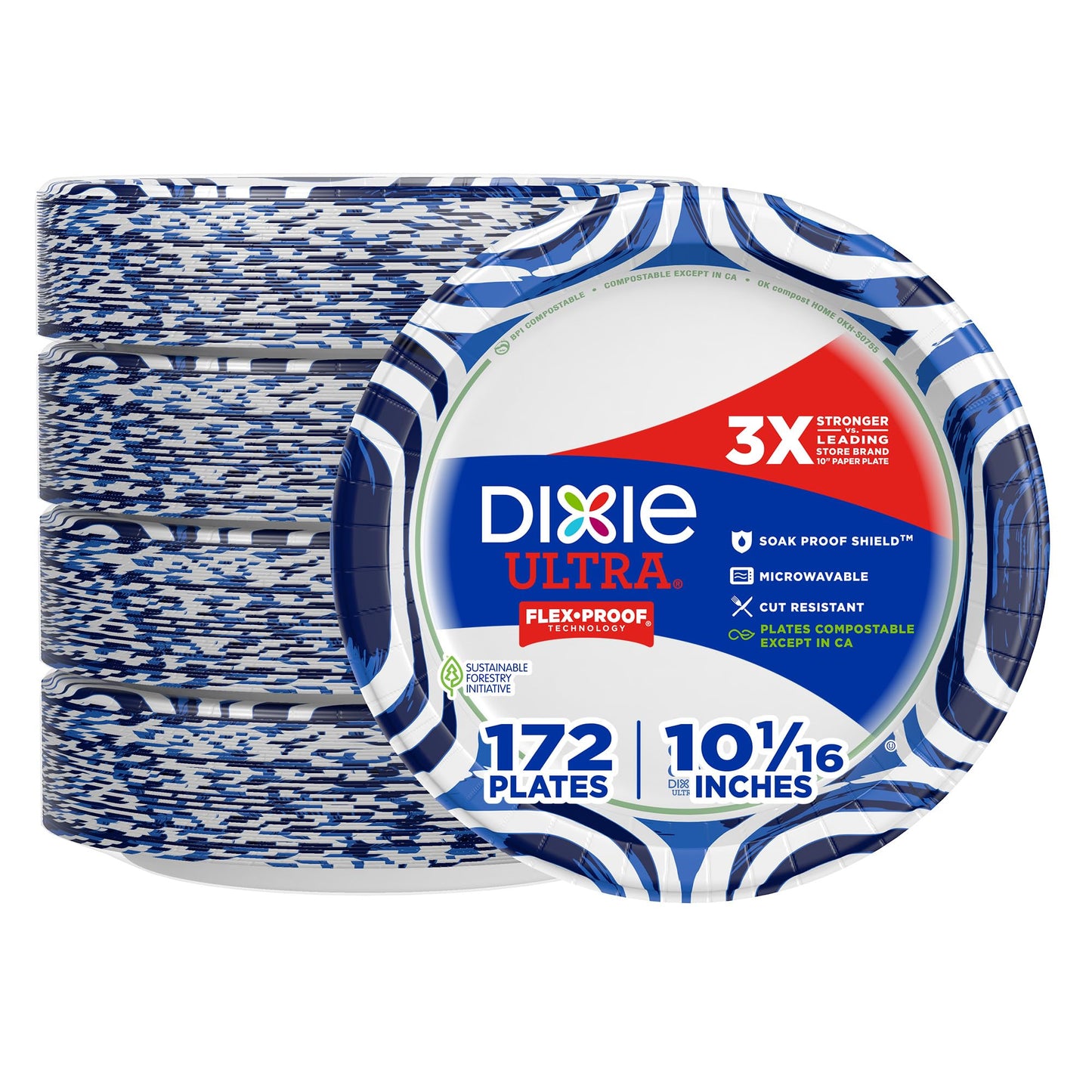 Dixie Ultra, Large Paper Plates, 10 Inch, 43 Count (Pack of 4), 3X Stronger*, Heavy Duty, Microwave-Safe, Soak-Proof, Cut Resistant, Disposable Plates for Heavy, Messy Meals